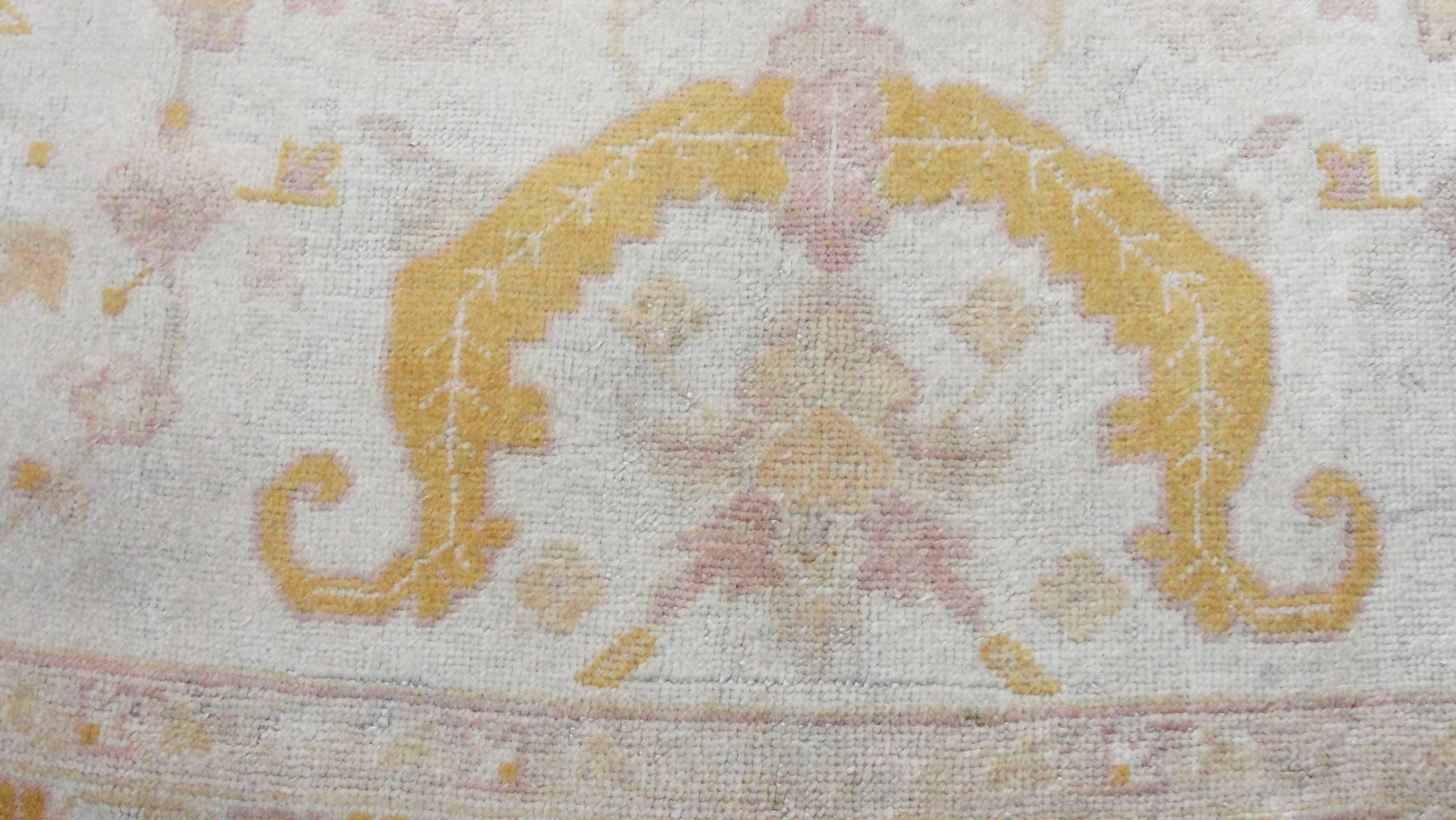Turkish Antique Oushak Carpet, Muted  colors 11'7