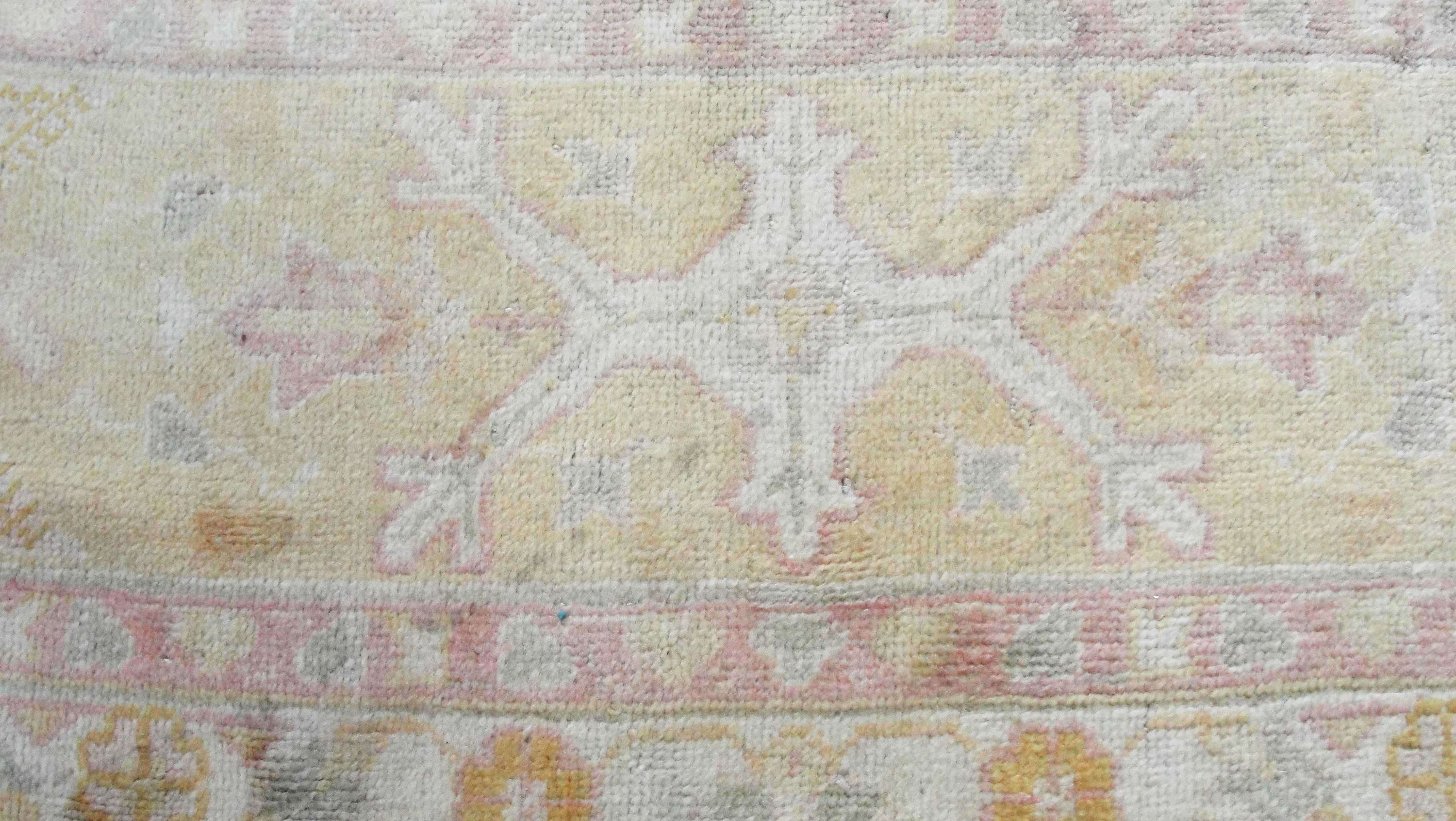 Hand-Woven Antique Oushak Carpet, Muted  colors 11'7