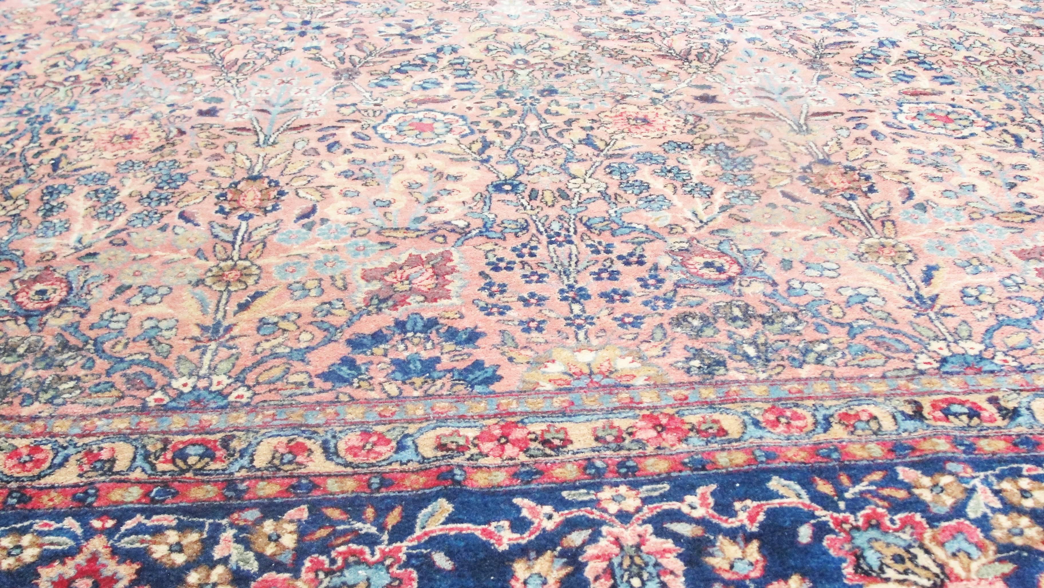Exquisite Antique Persian Royal Laver Kerman, Signed In Excellent Condition In Evanston, IL