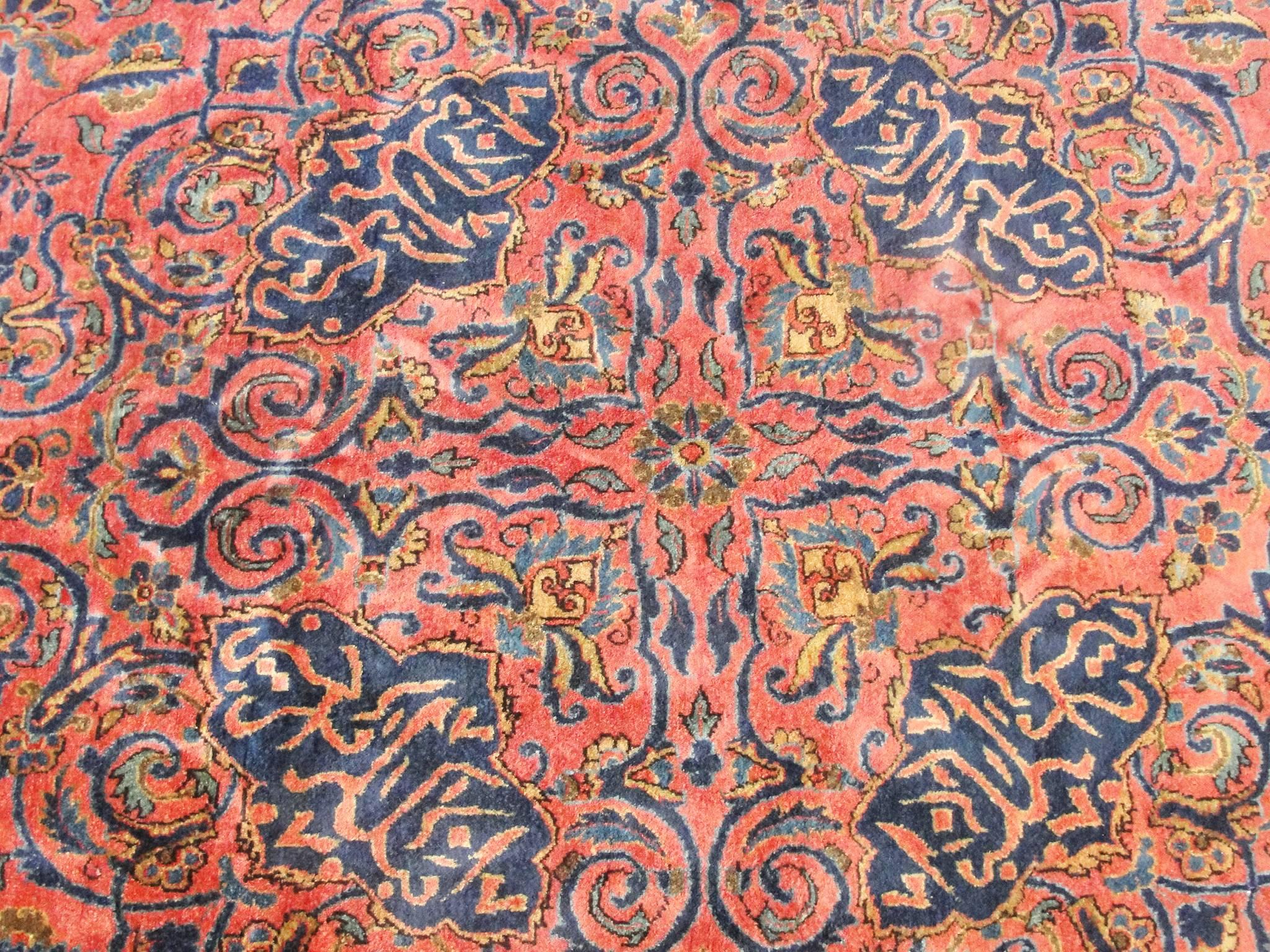  Antique Persian Manchester Kashan Carpet, Signed In Excellent Condition In Evanston, IL