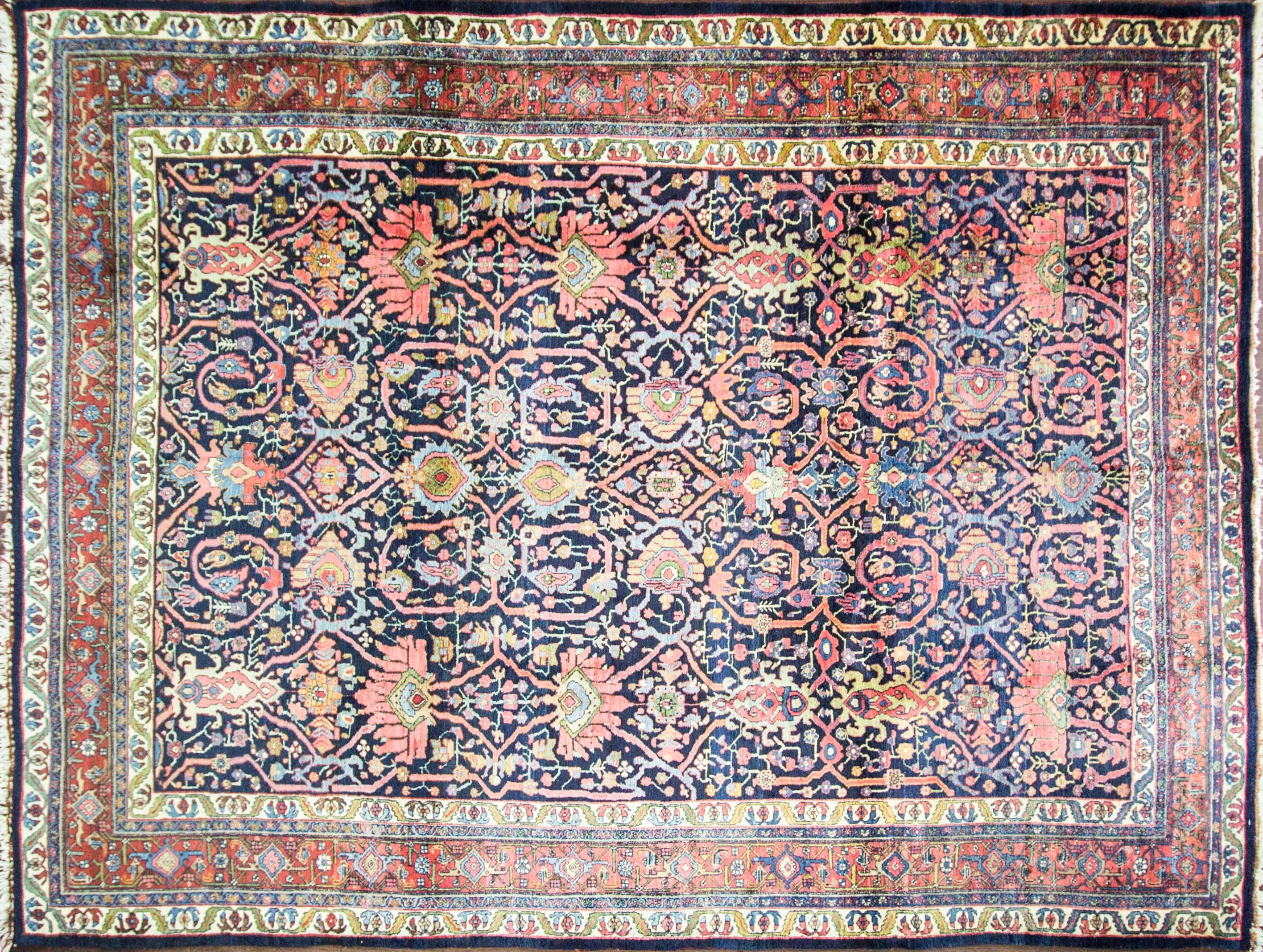 Bidjar is a town in Persian Kurdistan located in north-west Persia. The Bidjar is noted as being the stiffest carpet made, they are very heavy in relation to their size, and very thick and durable. All of the knots are symmetrical and the rows are