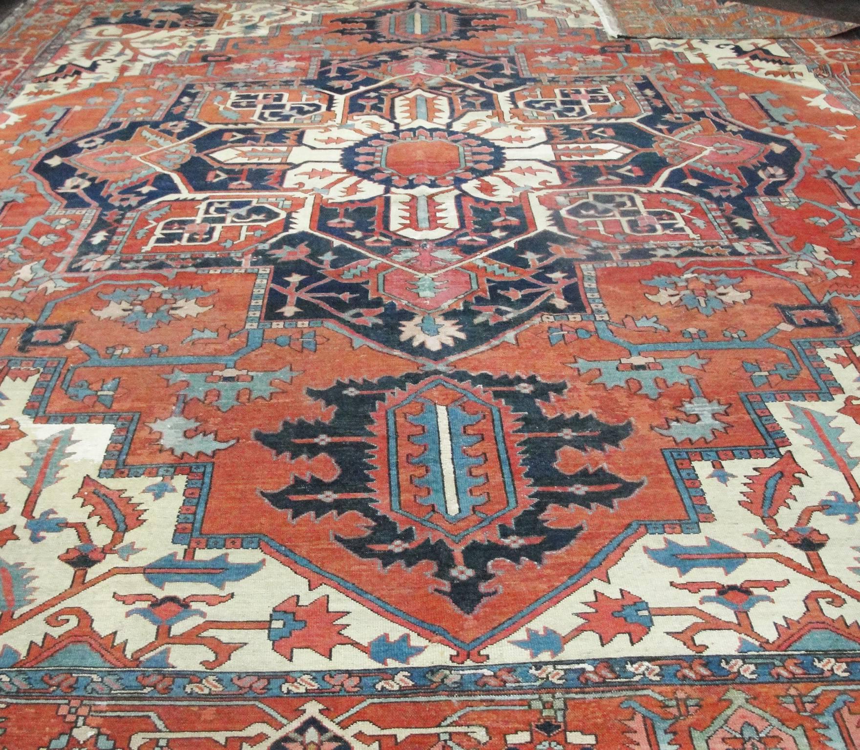 Wool Amazing Large Antique Serapi Carpet