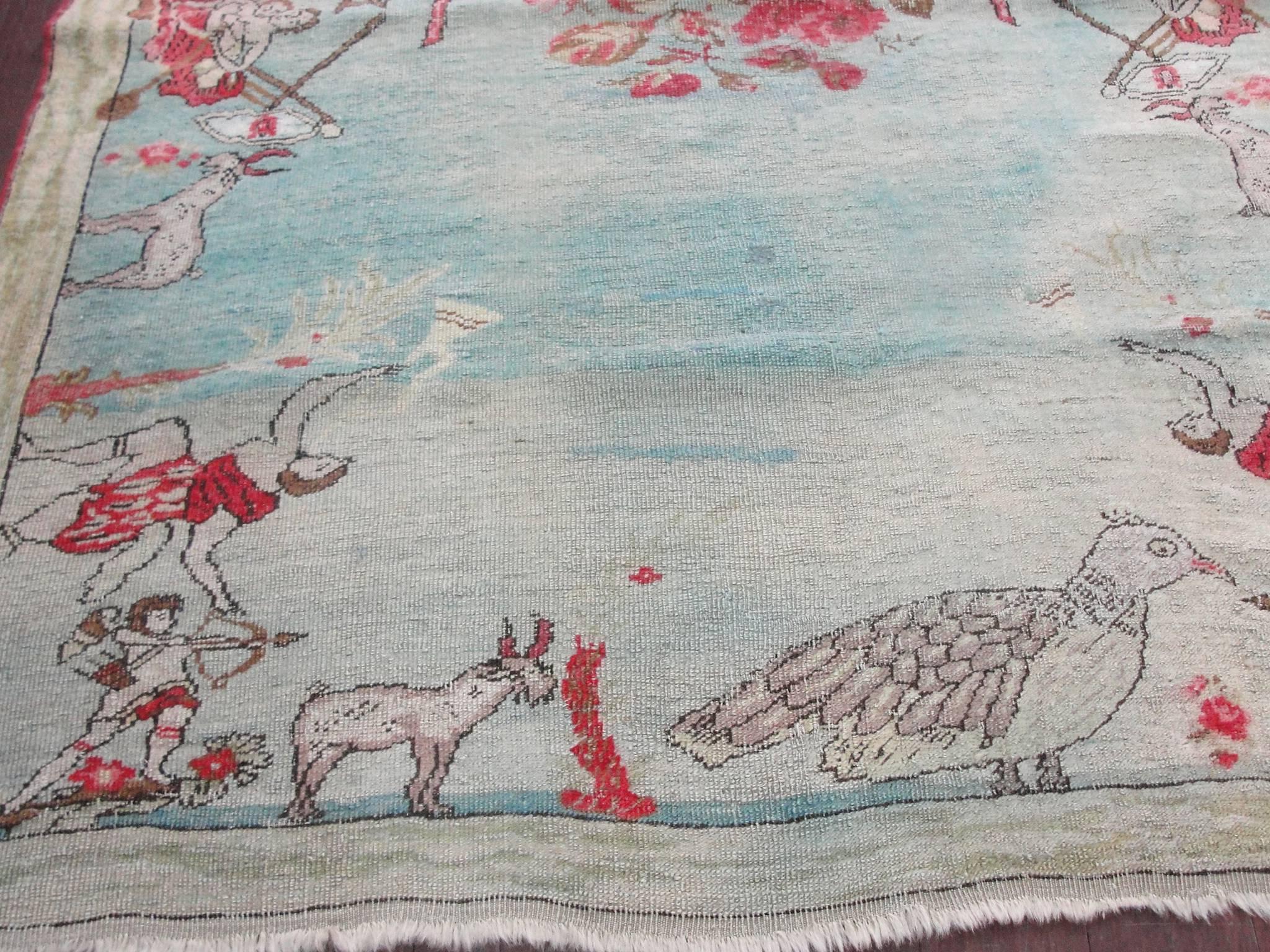 Antique Pictural Oushak Rug, 4'7