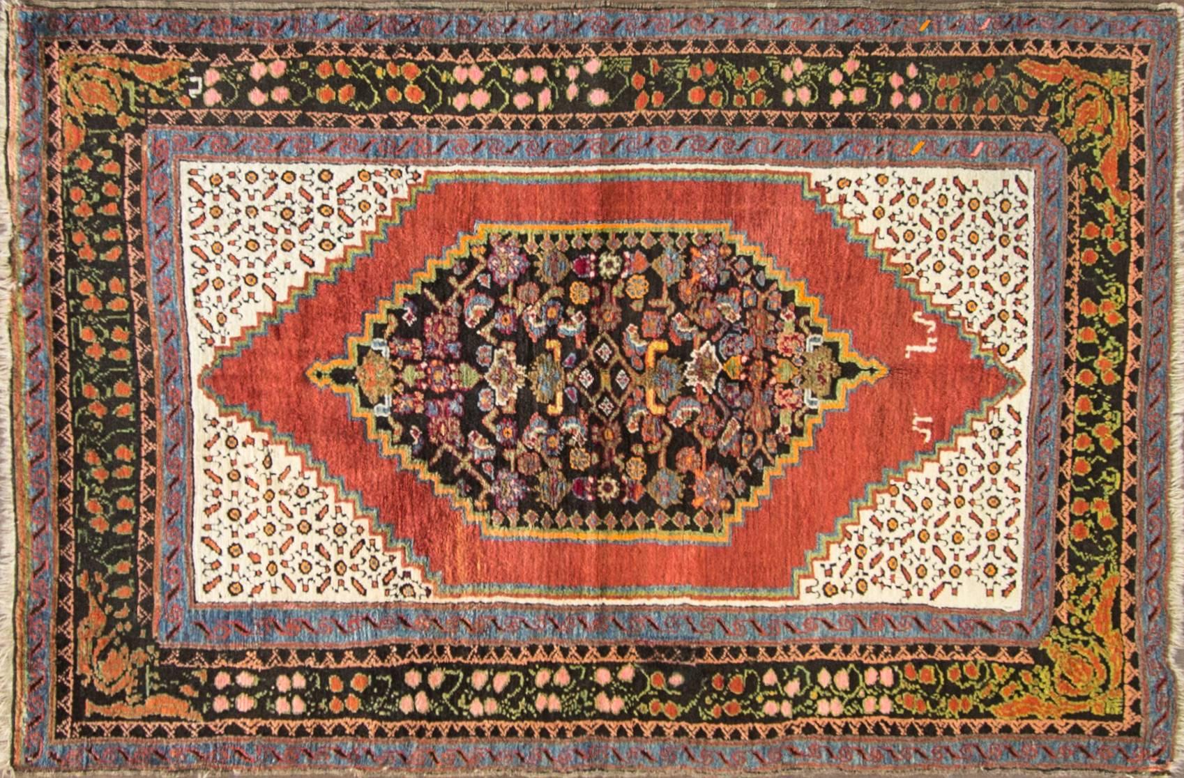 Made in south-eastern Caucasus, bordering on north-western Iran.
This rug foundation and pile both are wool.
The design is significantly unique, specially the black border and the center medallion, therefore it is unique and important rug from every