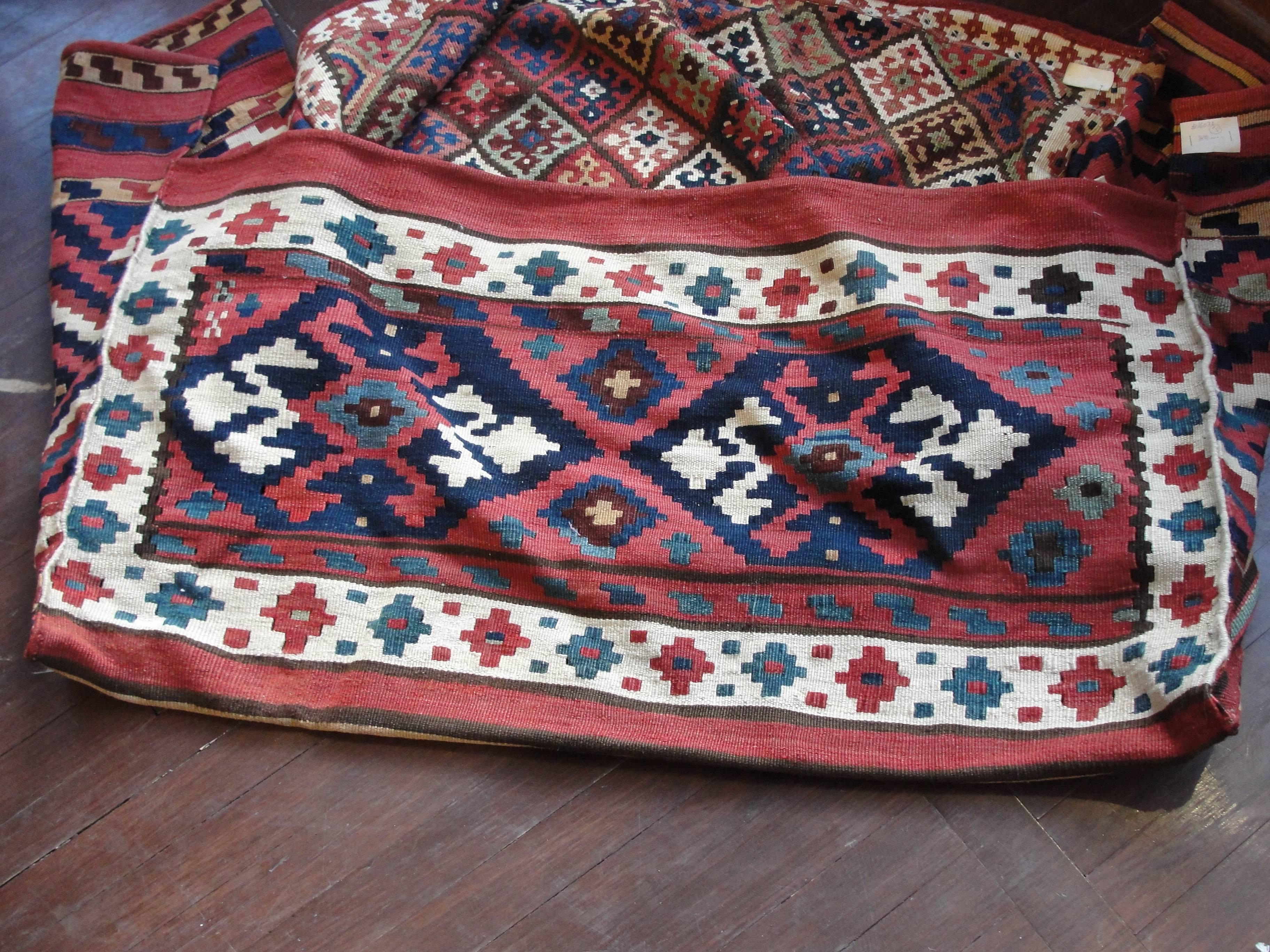 Persian  Antique Azerbaijan/ Shahsavan Cargo Bag or Mafrash, Bedding Bags, Soumak Kilim For Sale