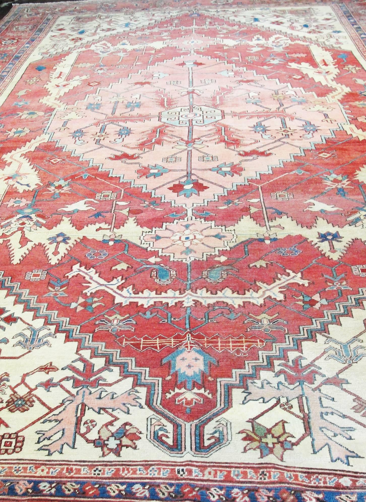 Hand-Woven Spectacular Antique Serapi Carpet For Sale