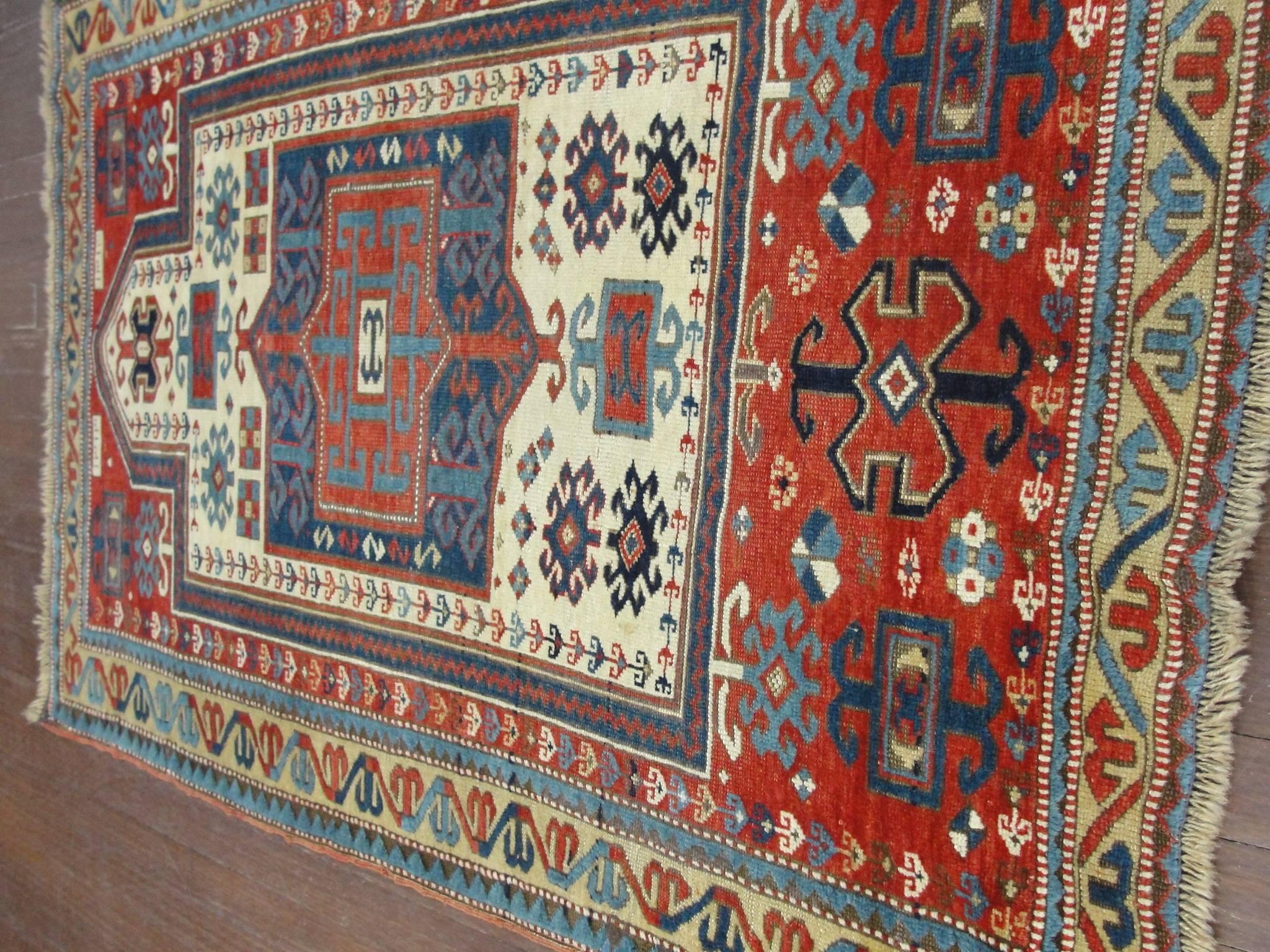 Persian Antique Caucasian Kazak Prayer Rug, 3'1