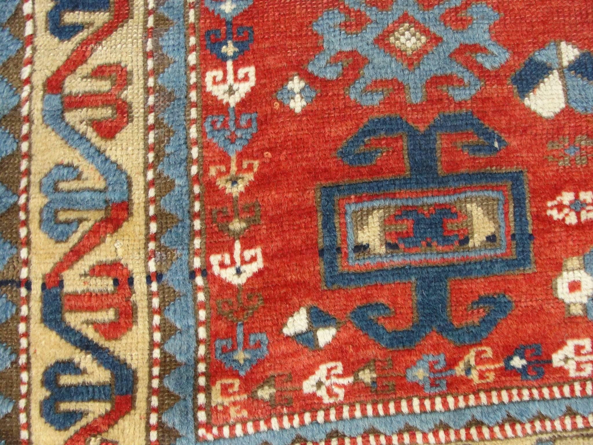 Hand-Woven Antique Caucasian Kazak Prayer Rug, 3'1