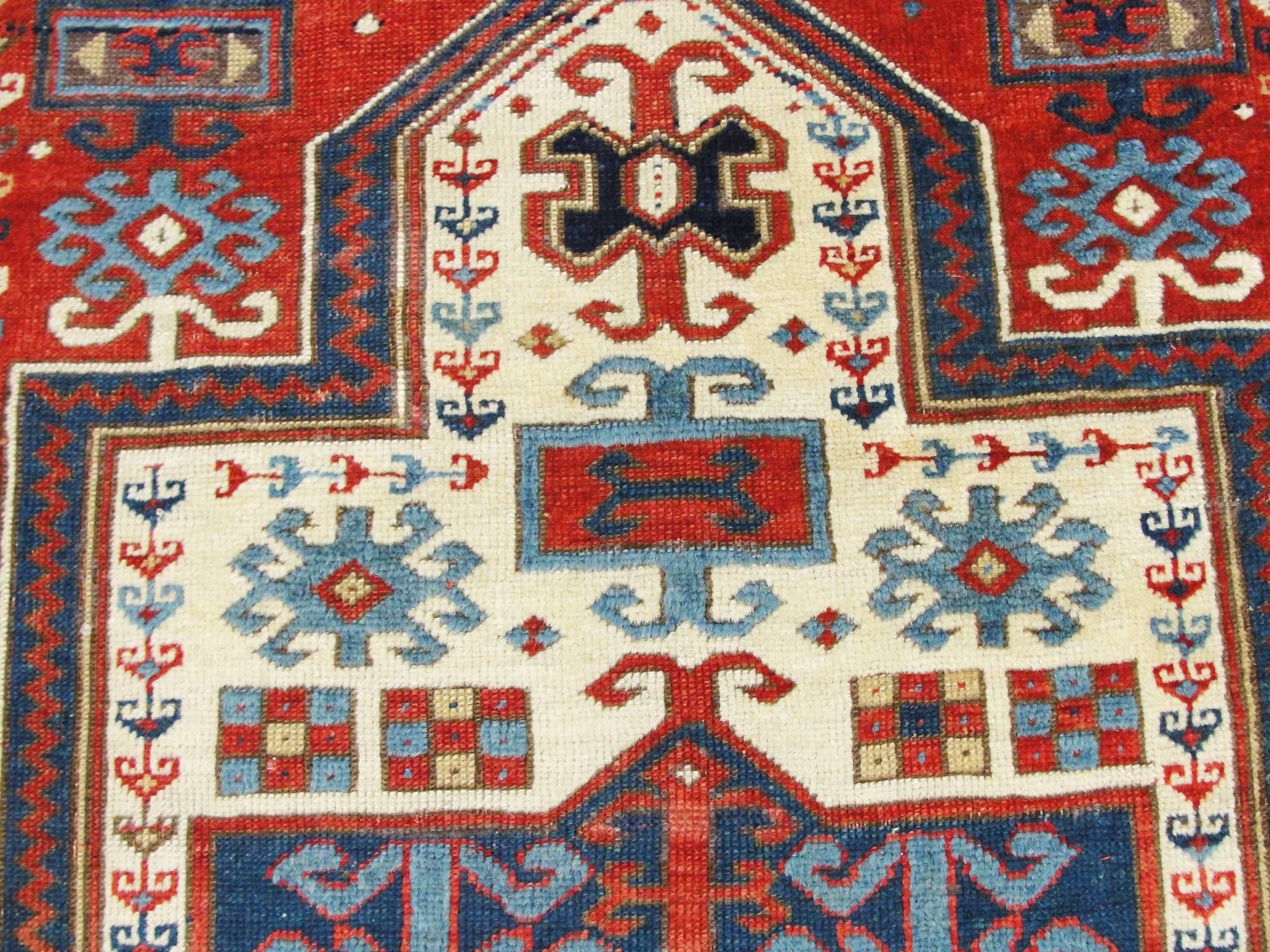 Late 19th Century Antique Caucasian Kazak Prayer Rug, 3'1