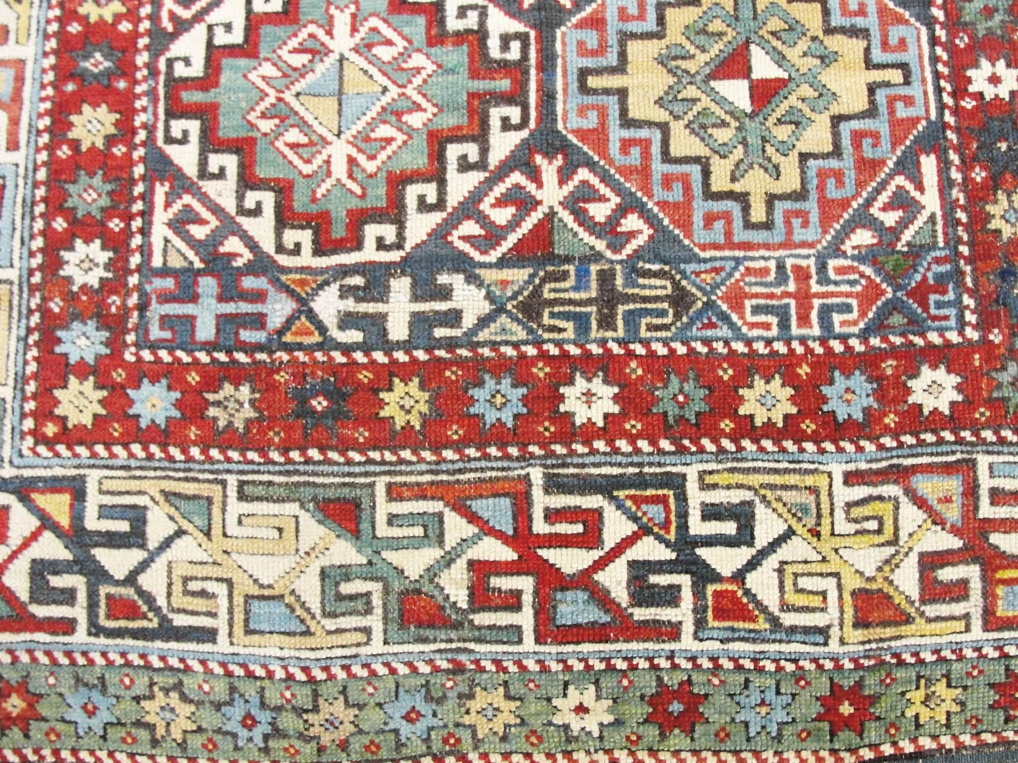 Antiker Kuba/Shirvan/Kaukasischer Teppich, 1,82 m x 1,83 m (Handgewebt) im Angebot
