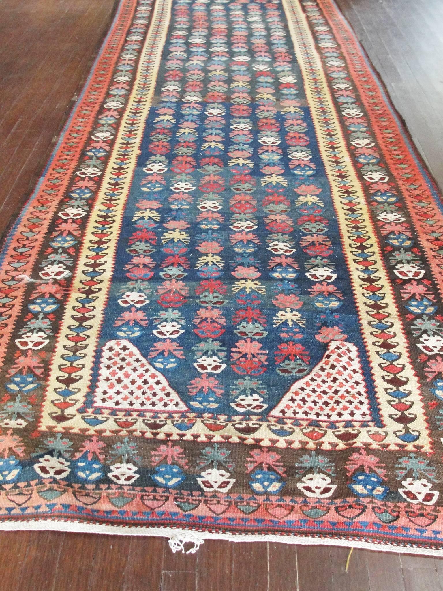 Wool Antique Persian Soumak Kiim Runner, 4'2
