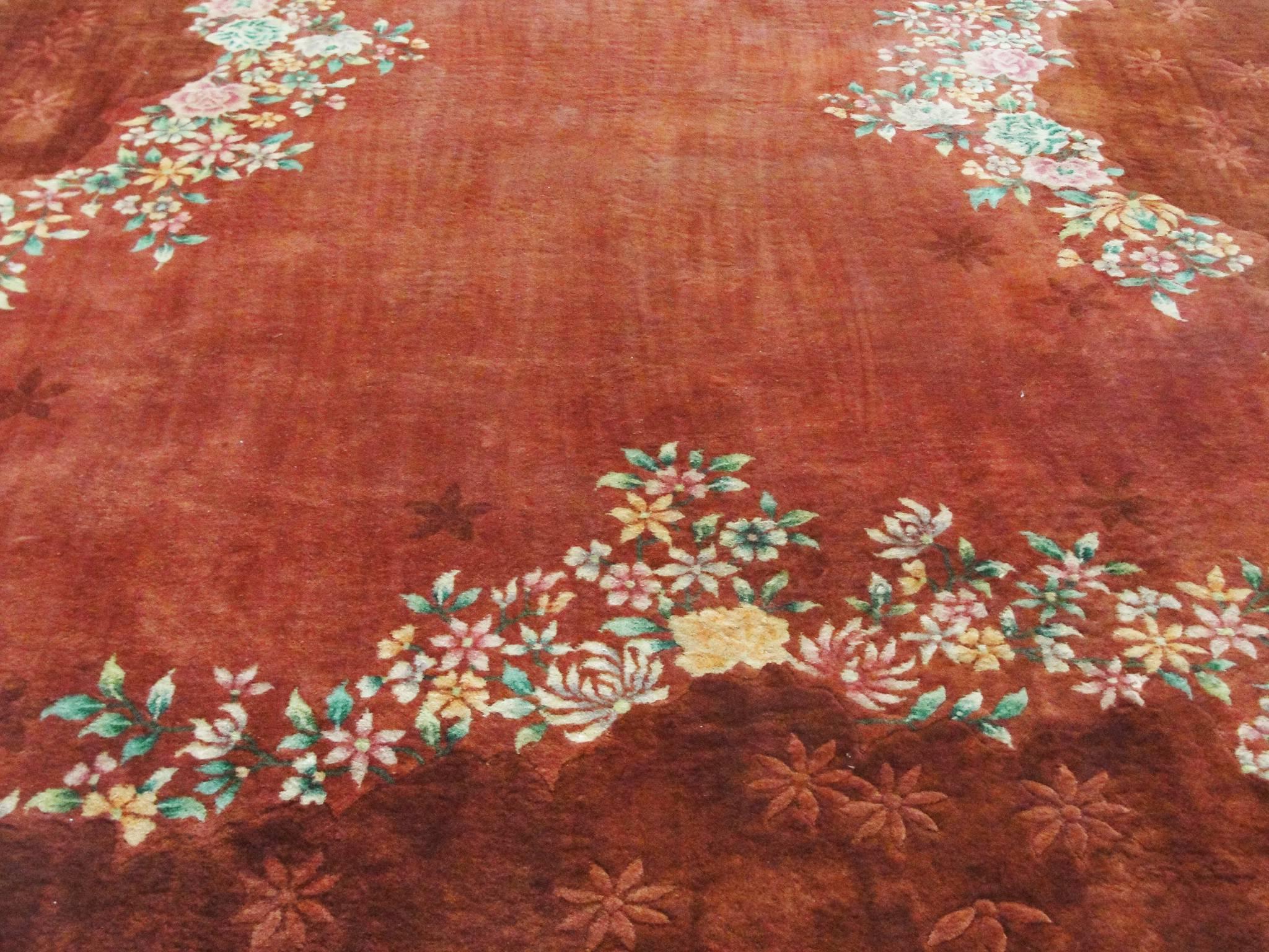 Vibrant Art Deco Chinese Carpet In Excellent Condition In Evanston, IL