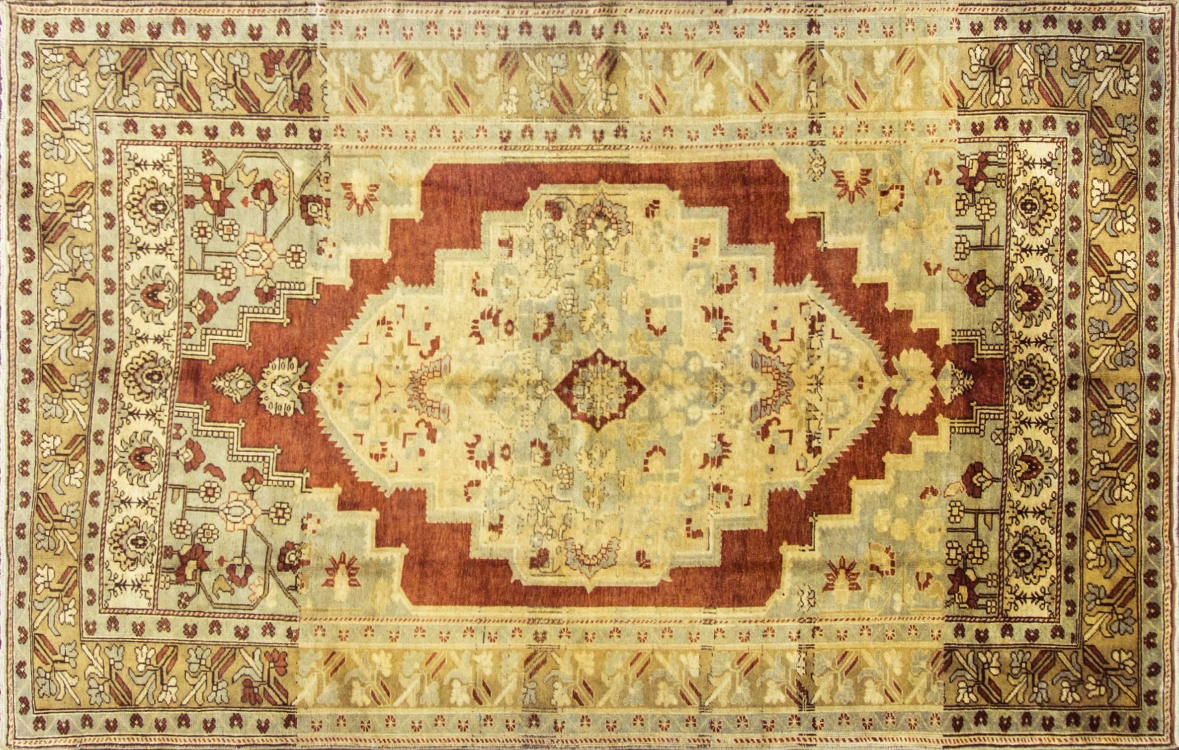 Fine weave and wool quality. Ushak rugs have been in production since the 15th century with superb wools and natural dyes. Unlike other Turkish rugs, Ushak rugs influenced after Persian rugs and the woven with Ghiordies knots and all double knotted,