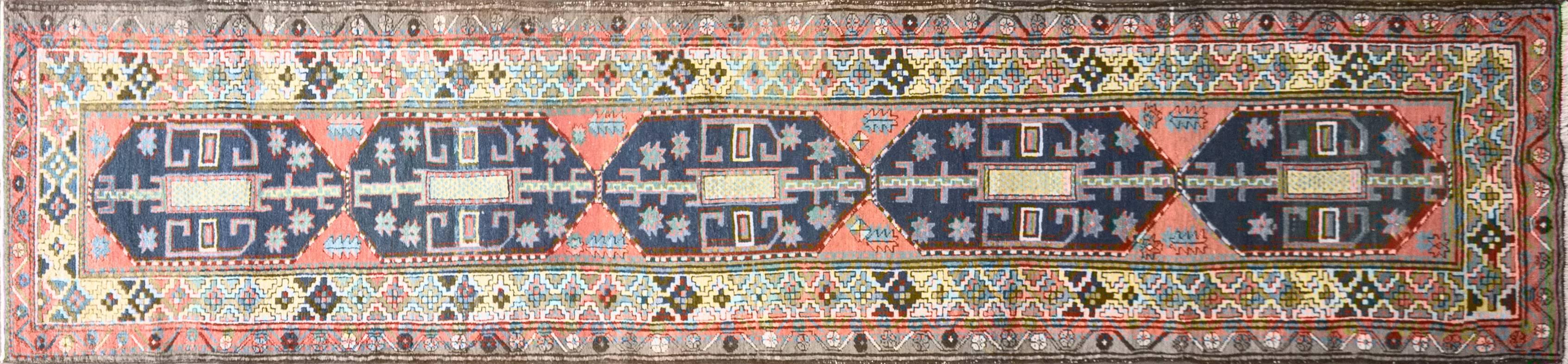 Spectacular: Amazing color combinations throughout the field and the border, striking design and fine weave. The Bakhtiari tribe, based in Chahar Mahaal and Bakhtiari, is well known for their rugs and weavings, 3' x 14'5