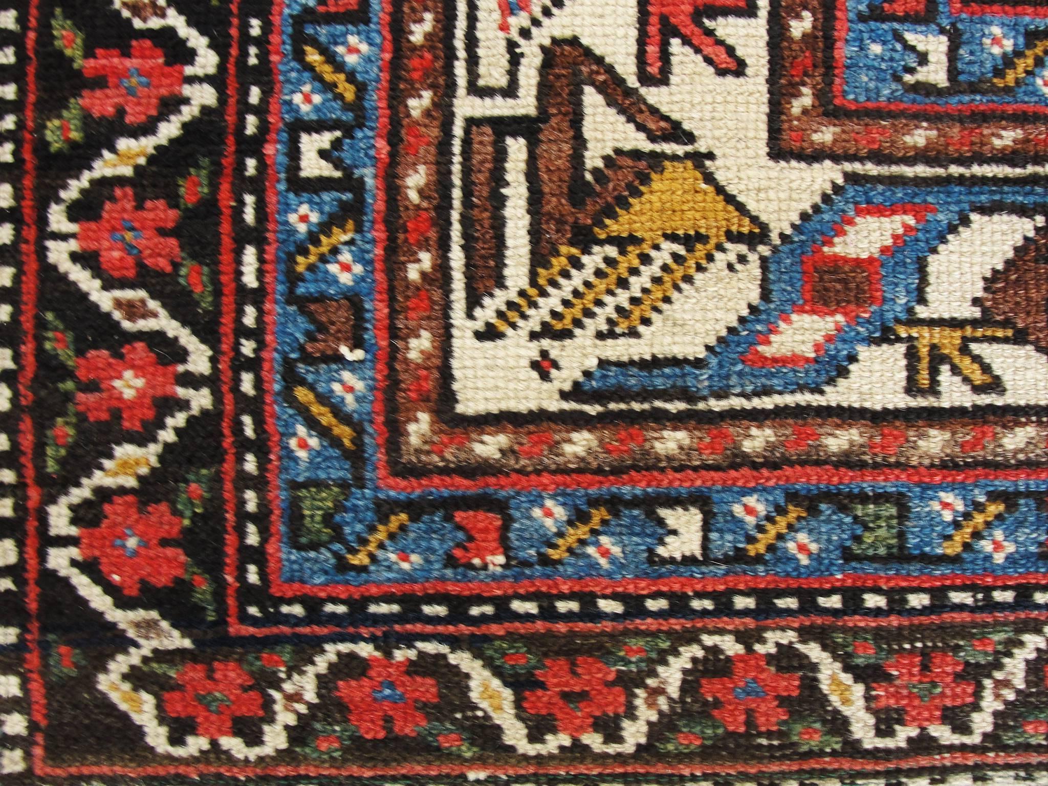  Antiker kaukasischer Teppich, 1,04 m x 2m, kostenloser Versand (Handgewebt) im Angebot