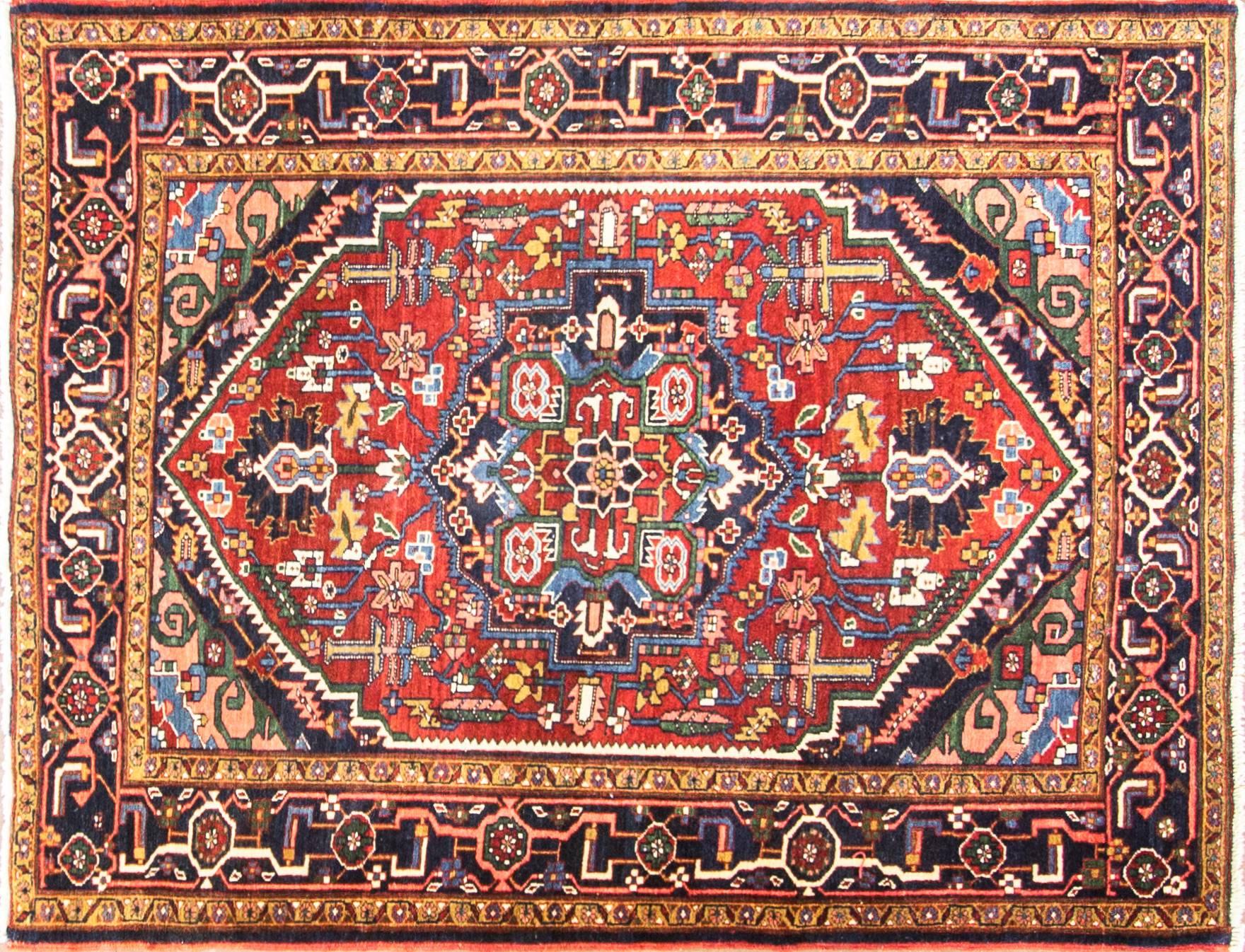 A great painting is measure by beauty of its colors and the same statement goes for this rug. Heriz rugs are Persian rugs from the area of Heris, East Azerbaijan in northwest Iran, northeast of Tabriz. Such rugs are produced in the village of the