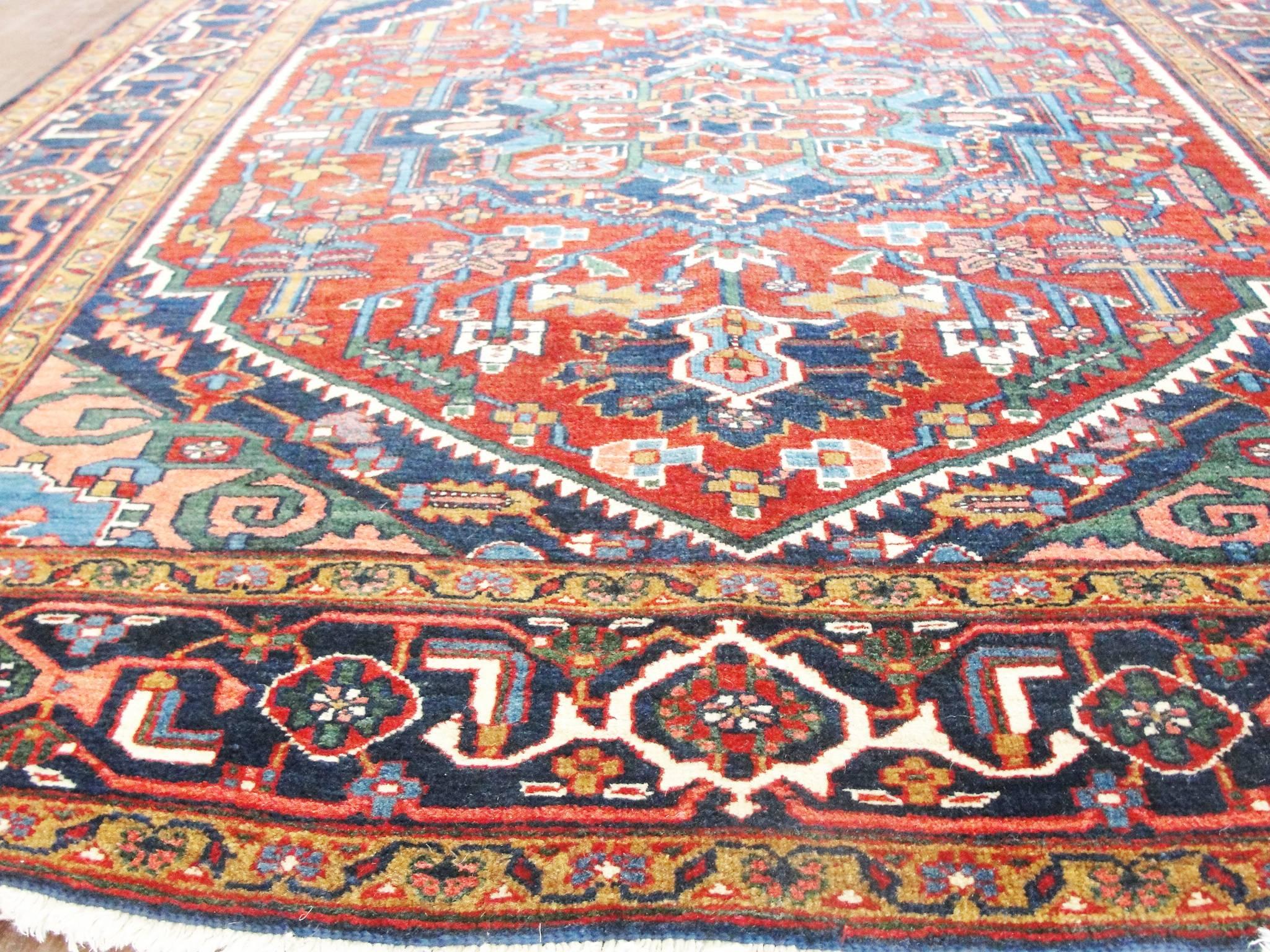 Wool Antique Persian Heriz Rug, 4'10