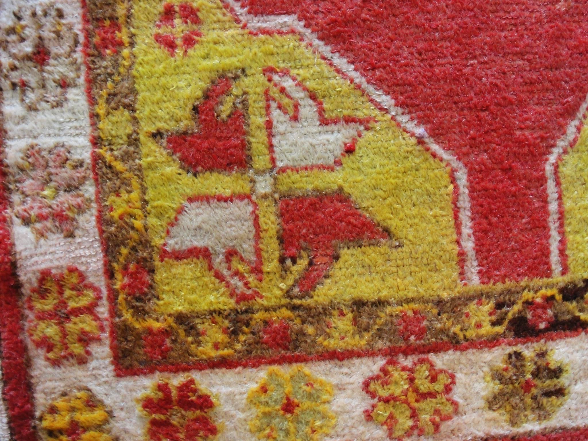 Hand-Woven  Antique Anatolian Oushak Rug, Free Shipping