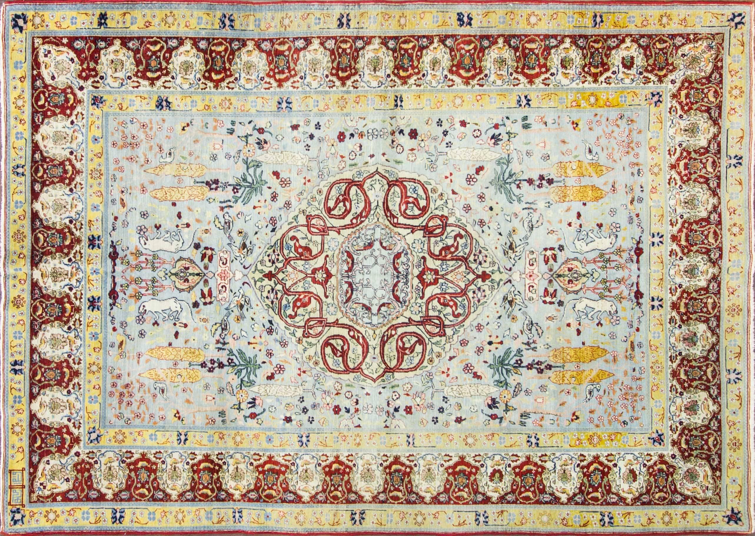 Stunning antique Hereke Carpet (Anatolian).
A court manufacturer was set up in the Izmit, Kerman weavers where imported to train the local weavers, therefore Kerman designs predominated.
The wool is very fine and it's very silky. Measure: 6'6