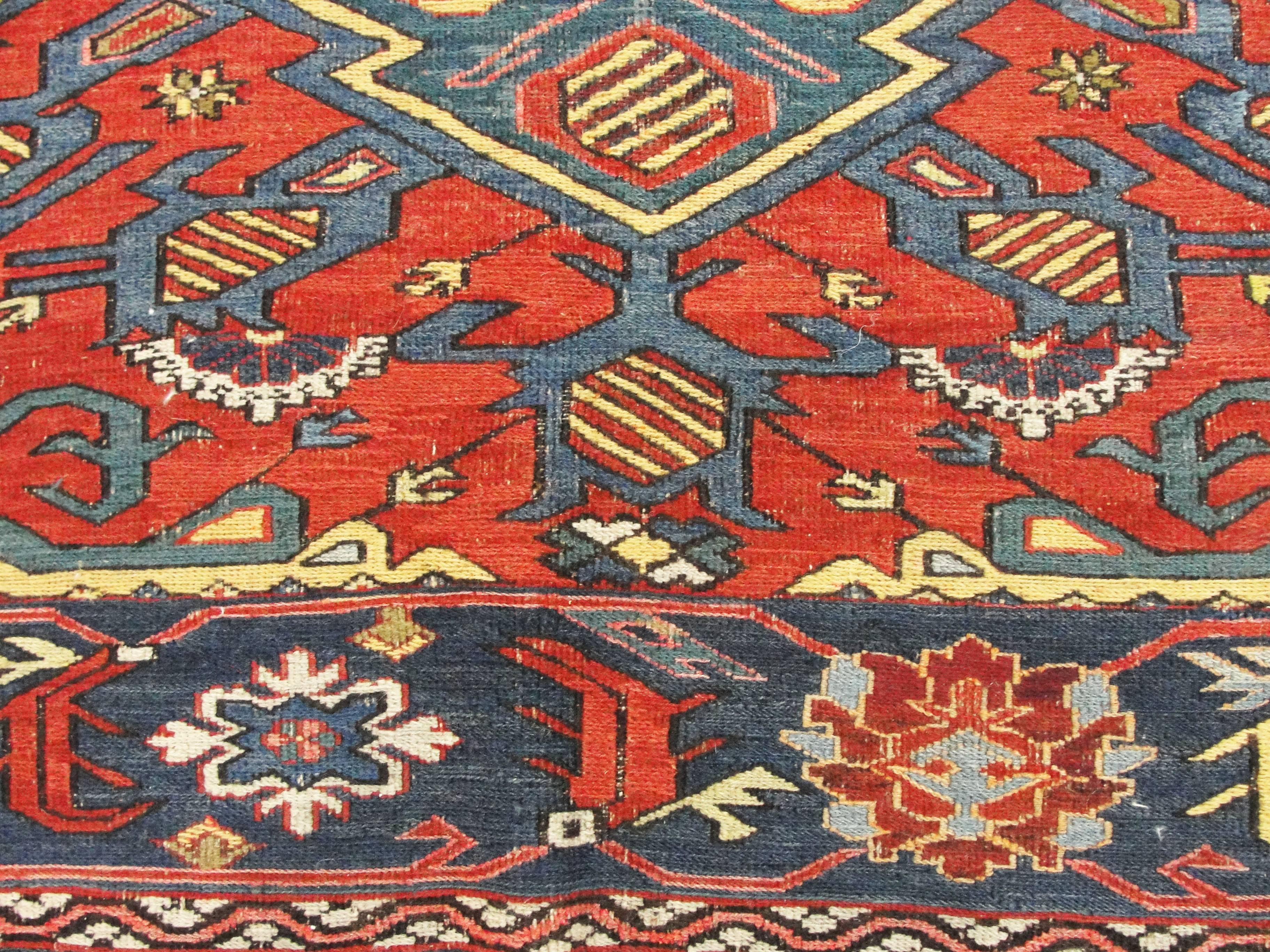 Hand-Woven Antique Soumak Kilim Caucasian Rug, 4'10