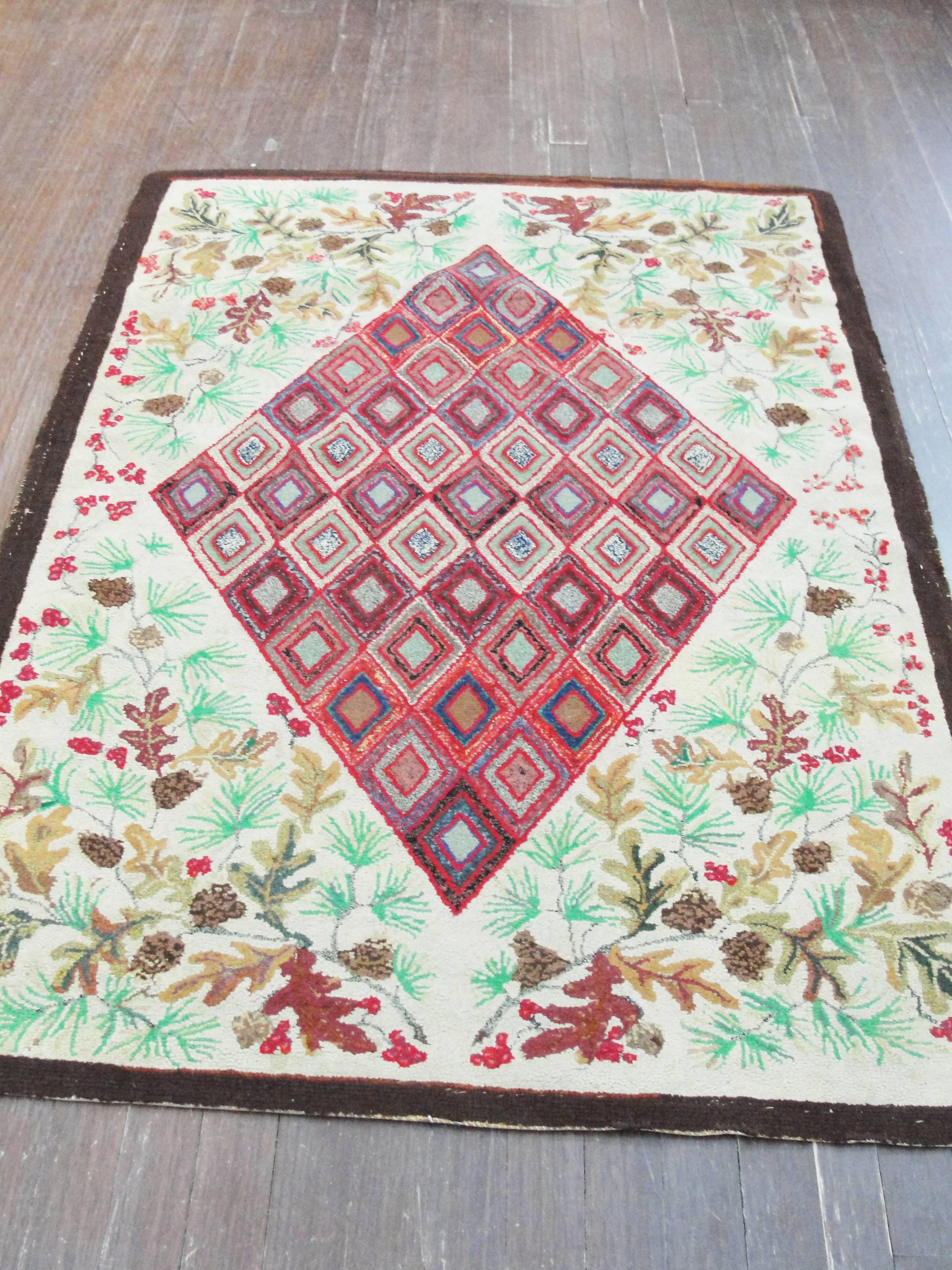 Antique American Hooked Rug In Excellent Condition In Evanston, IL