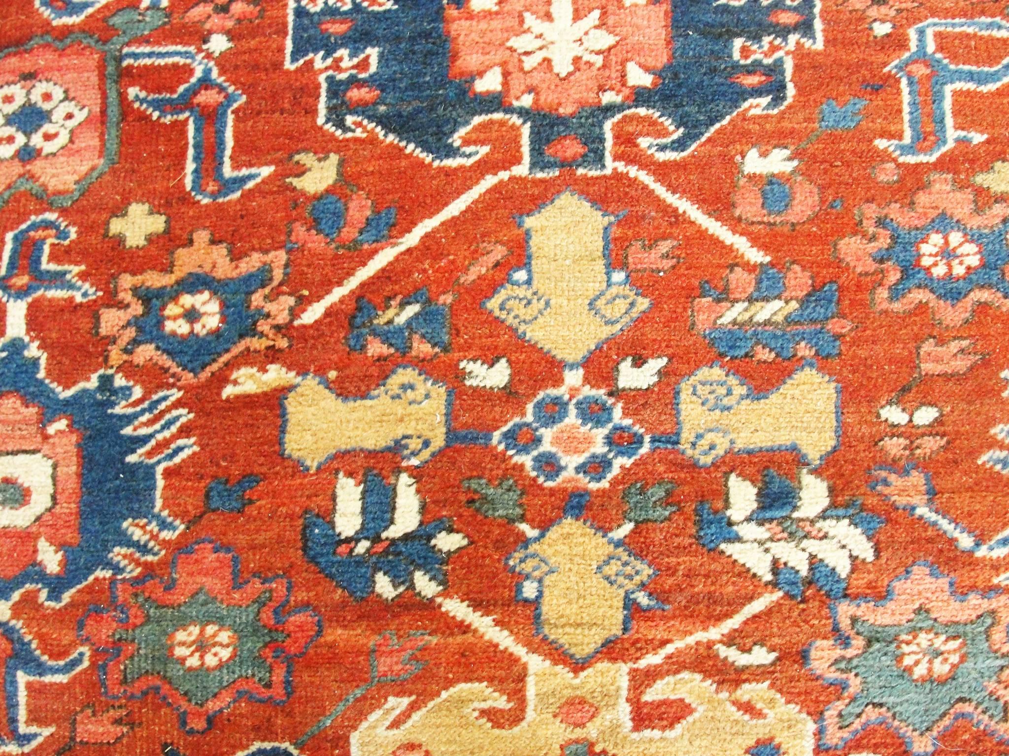Wool  Antique Persian Serapi Carpet, 10'6