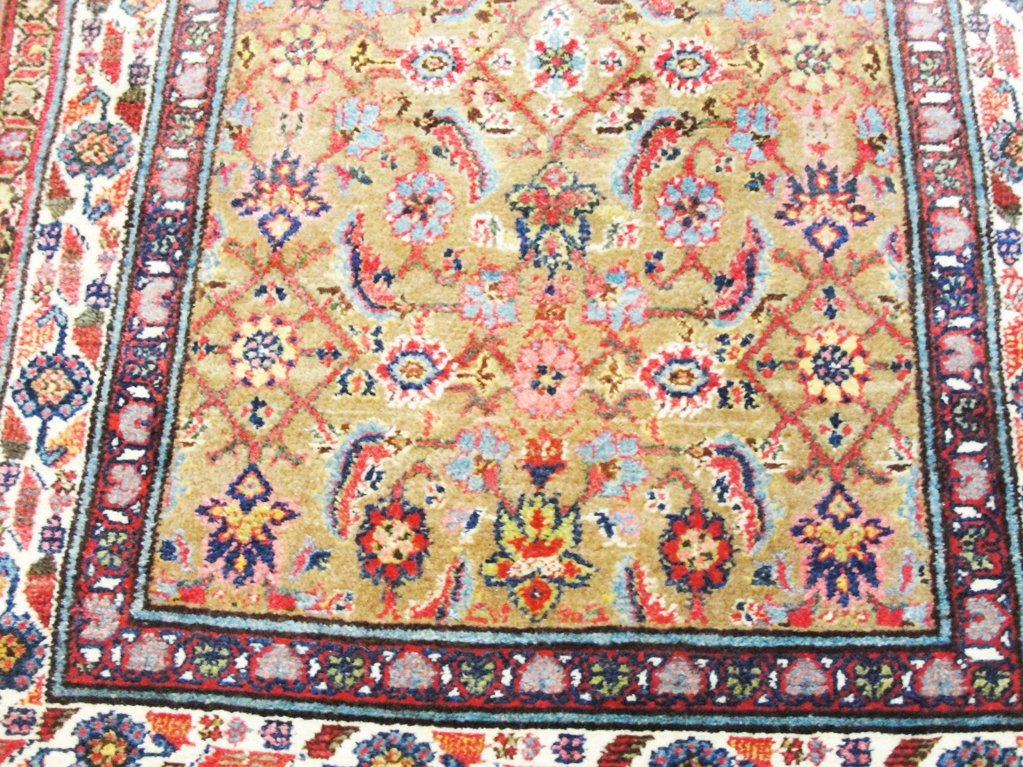 Antique Persian Malayer Runner, Camel Color In Excellent Condition For Sale In Evanston, IL