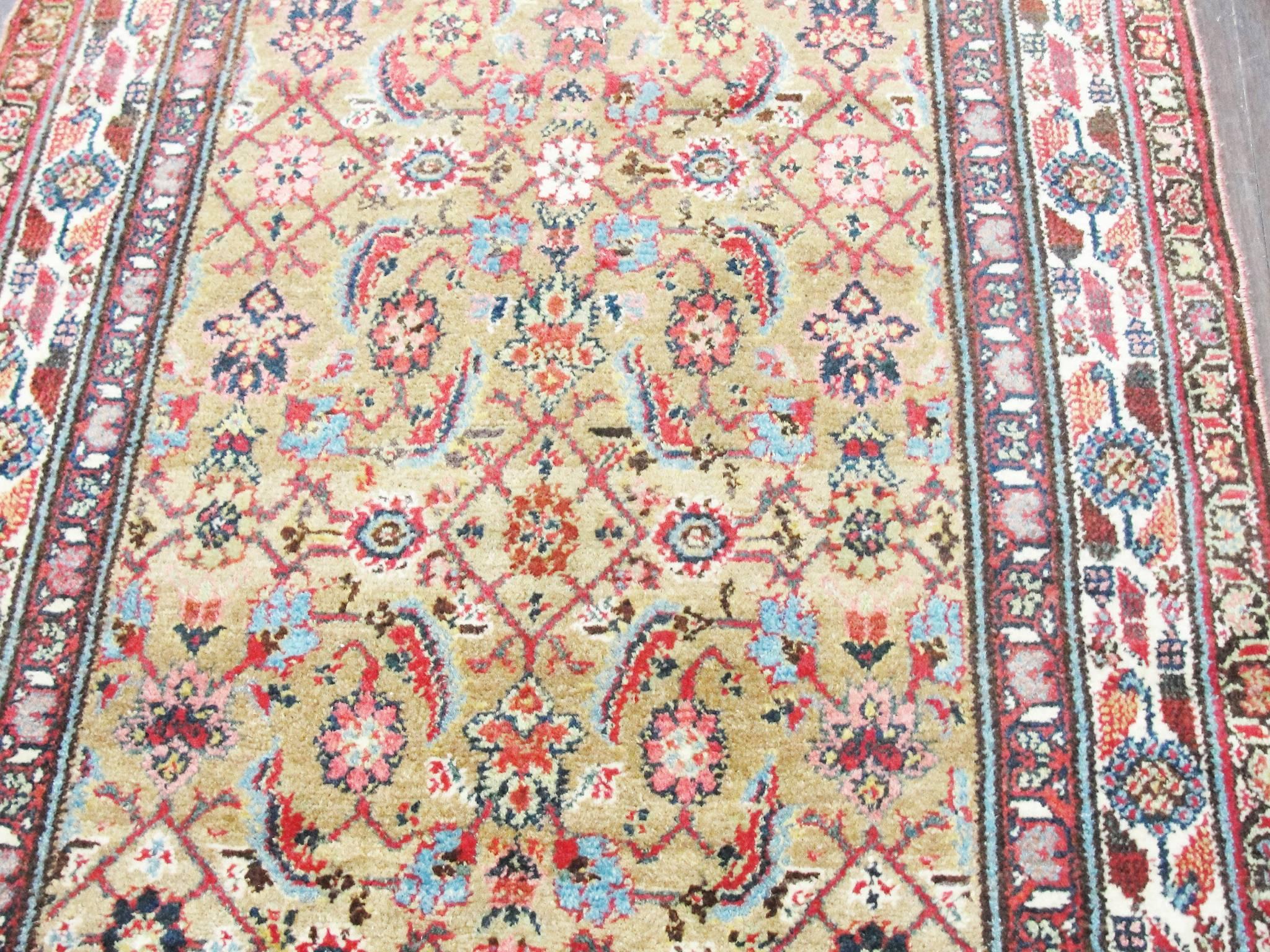 Wool Antique Persian Malayer Runner, Camel Color For Sale