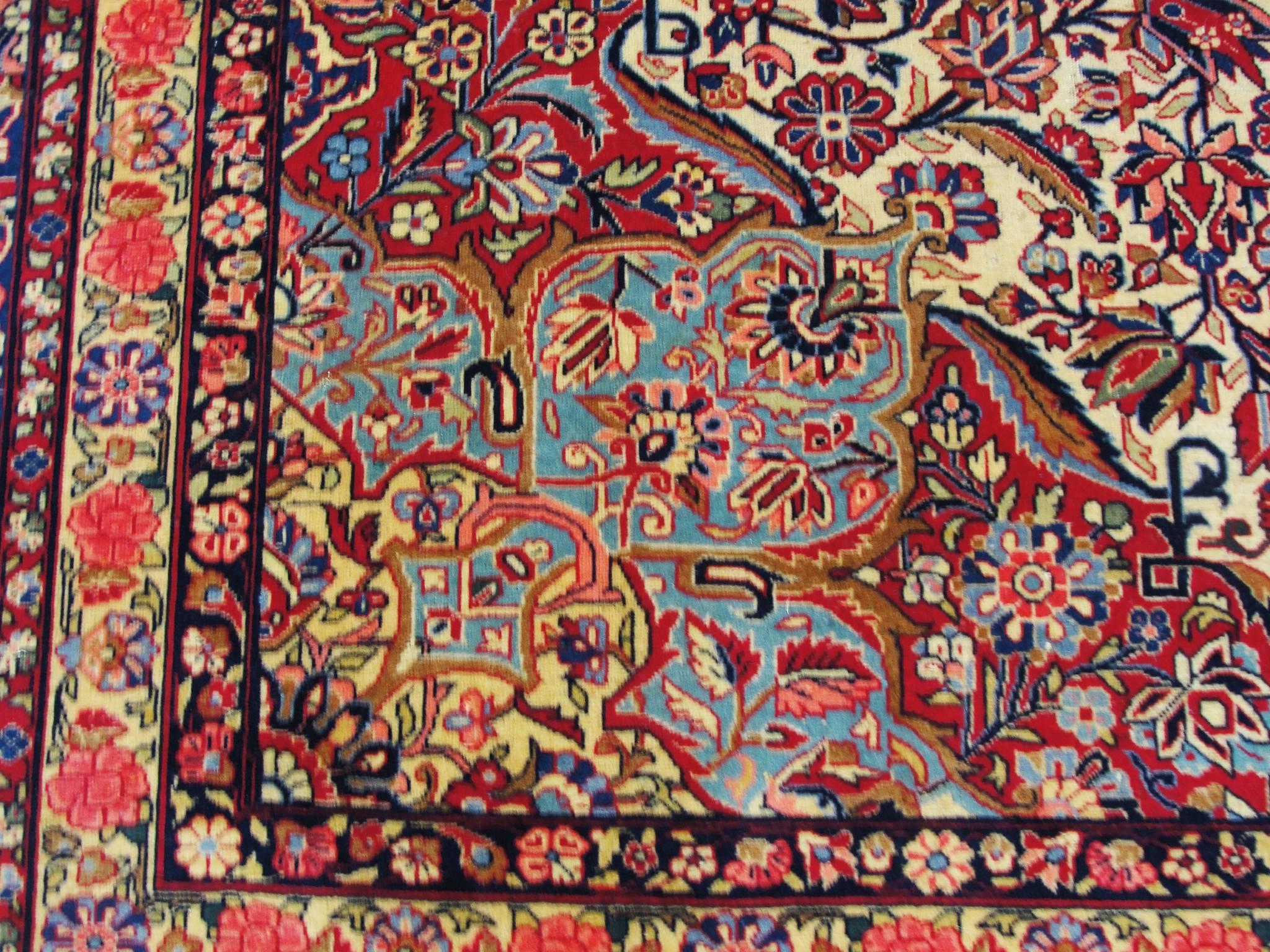 Early 20th Century Antique Persian Dabbir Kashan Carpet For Sale