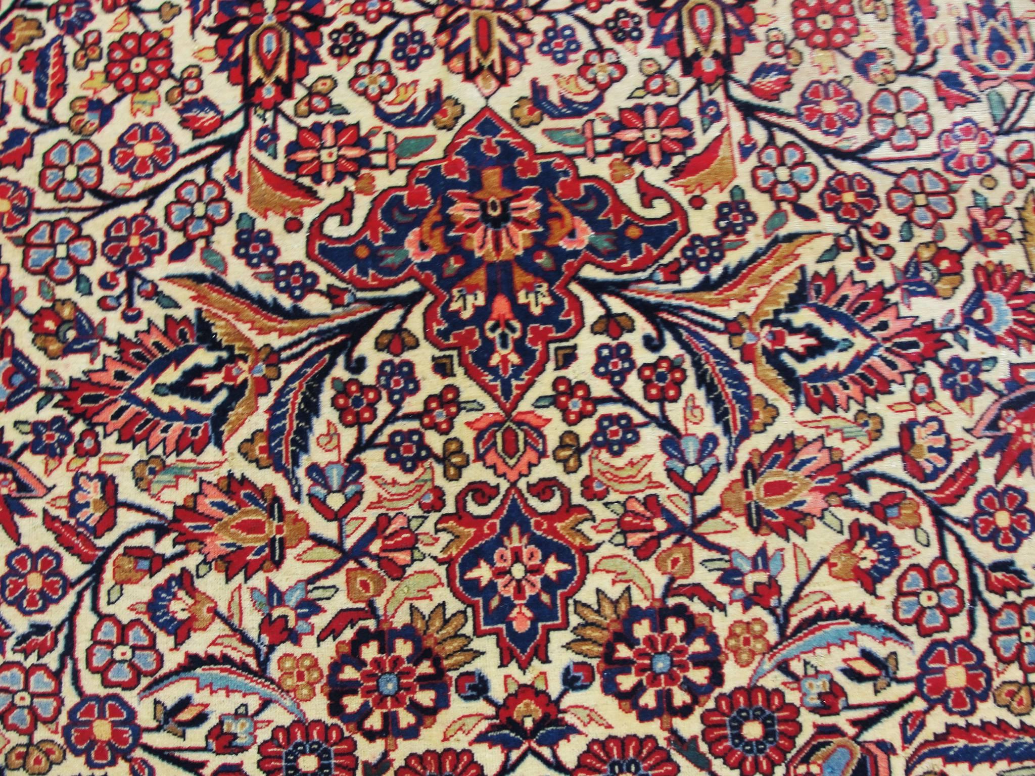 Wool Antique Persian Dabbir Kashan Carpet For Sale