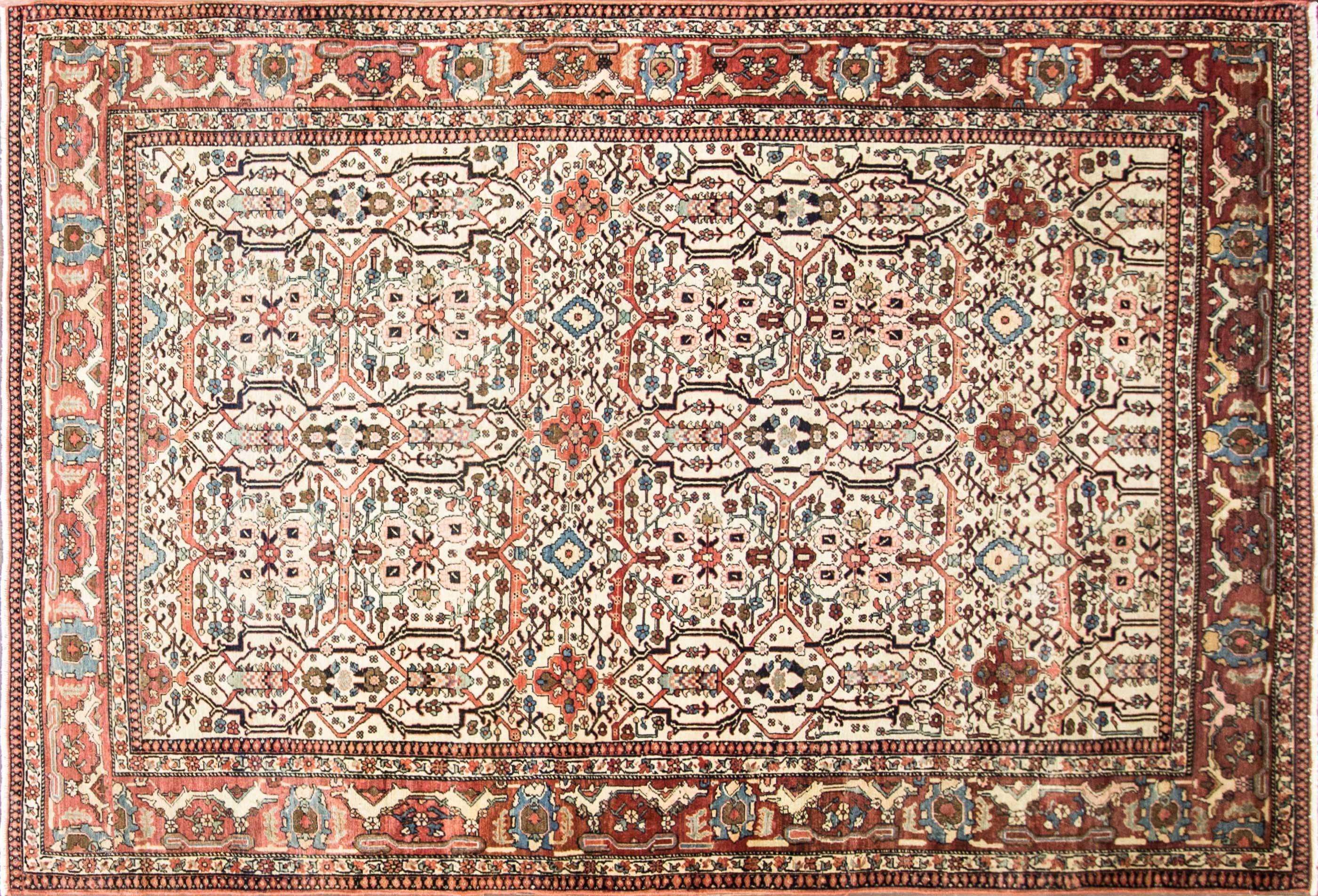 Most desirable Feraghan Sarouk with the all-over design and ivory background. Feraghans were made between the 1870s-1913 from a region north of the town of Arak, produced for the Persian aristocracy. They are single wefted, long and narrow or