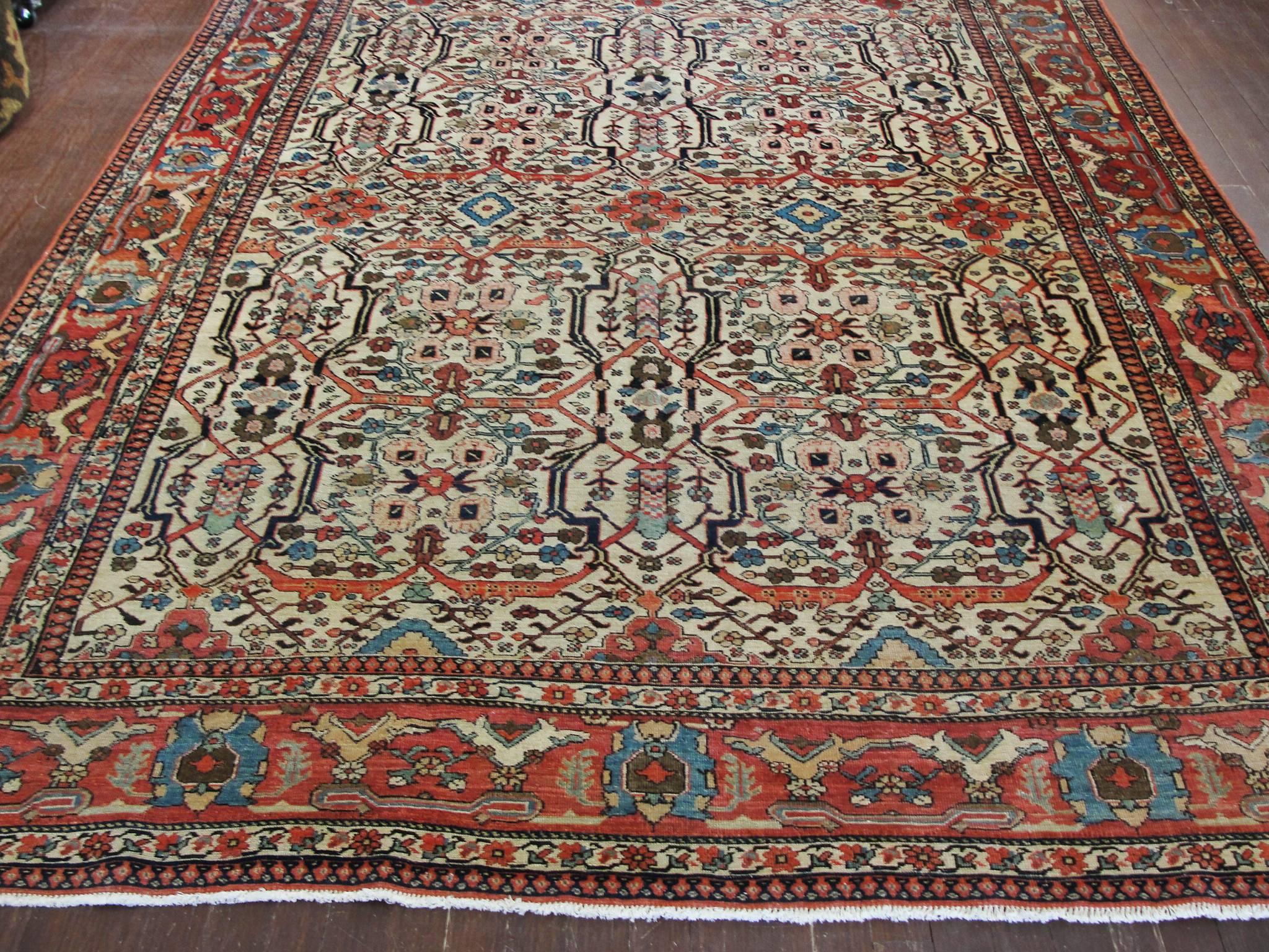 Wool Antique Persian Feraghan Sarouk Carpet, 6'8
