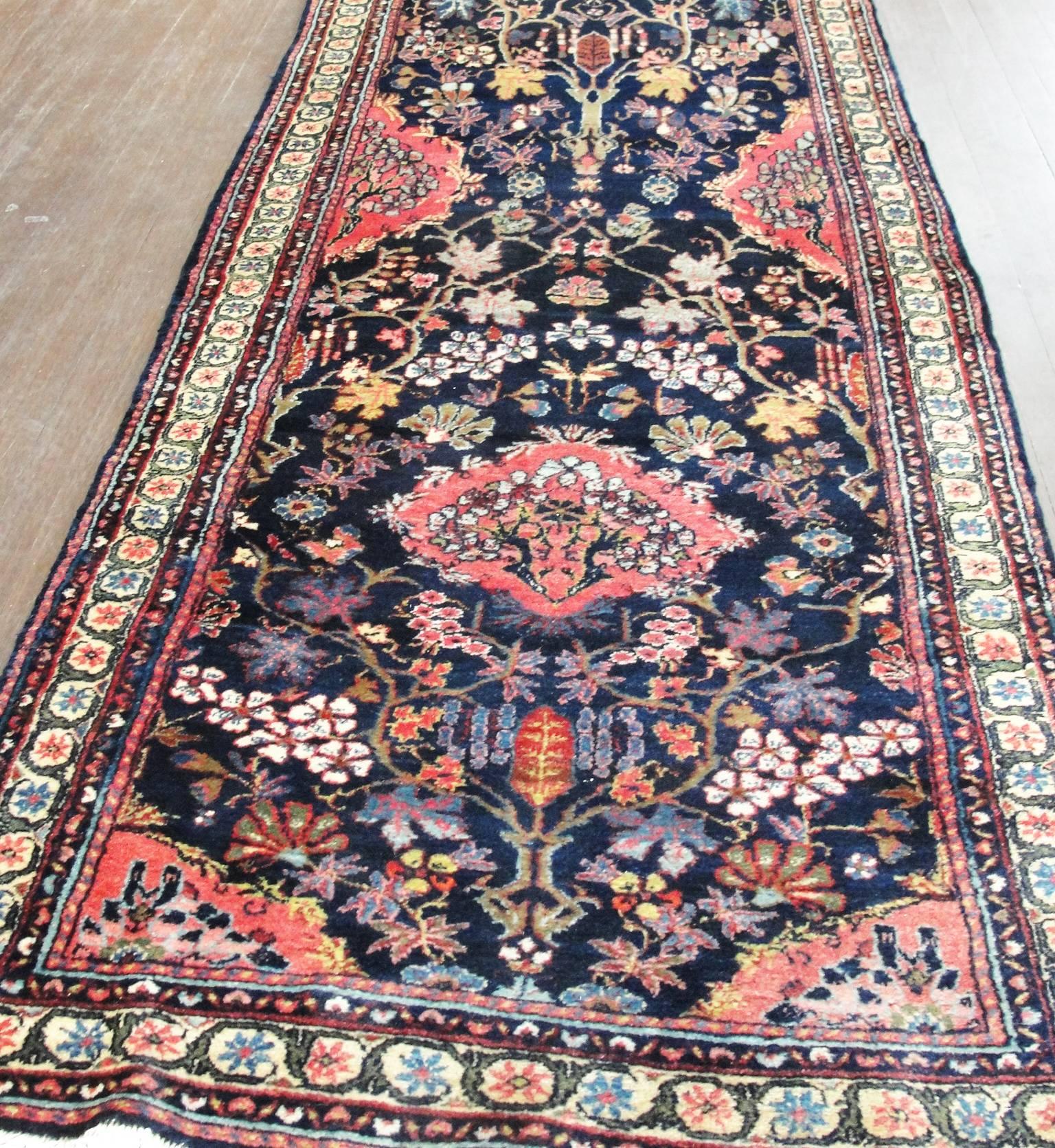 Hand-Knotted Antique Persian Bakhtiari Runner, 3'6