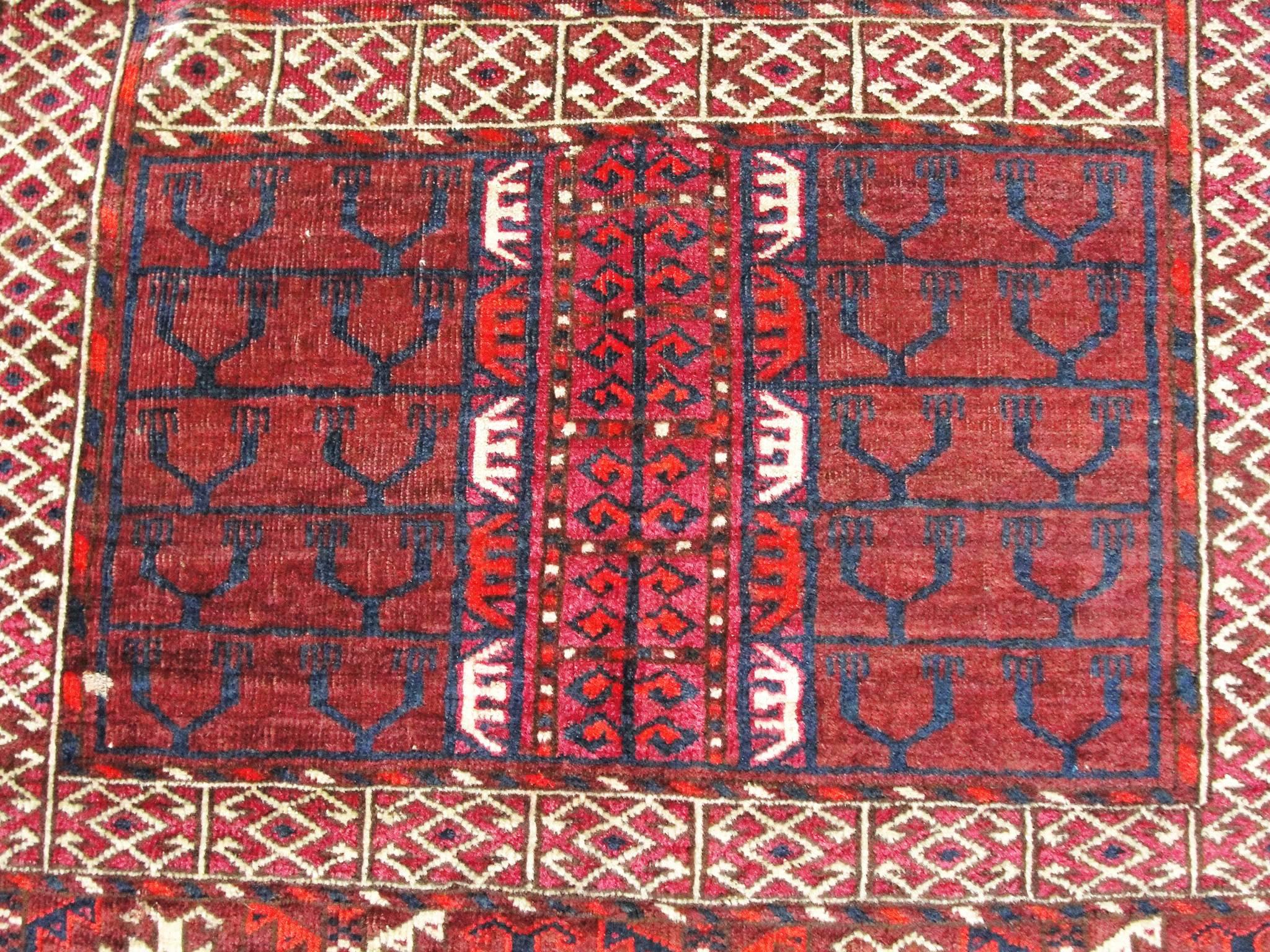 Hand-Knotted Antique Fine Tekkeh Turkoman Engsi Hatchli Four Seasons Rug