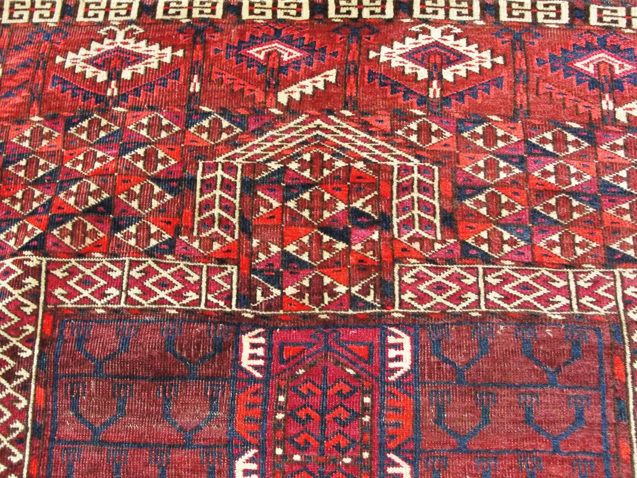 19th Century Antique Fine Tekkeh Turkoman Engsi Hatchli Four Seasons Rug