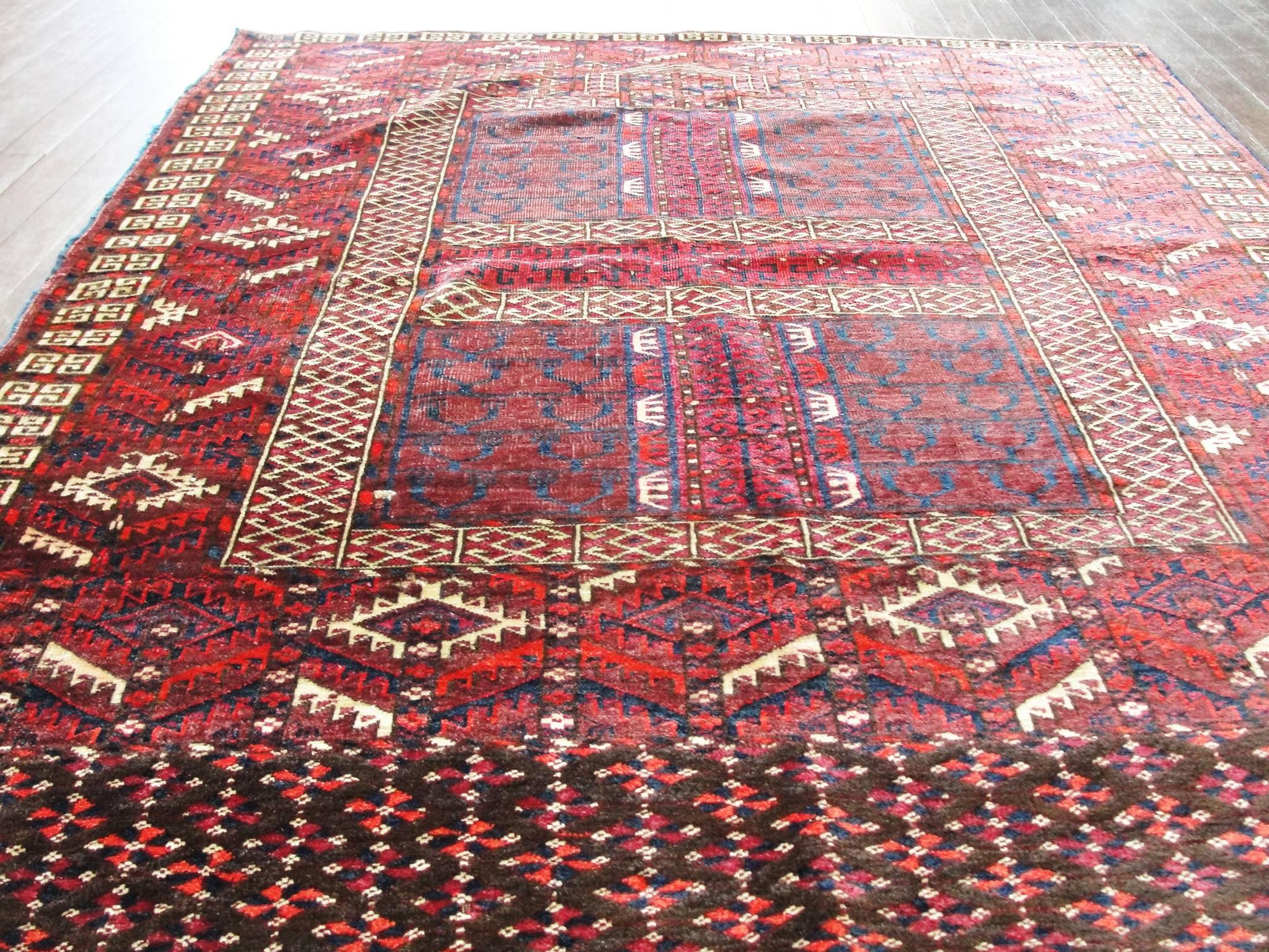 Wool Antique Fine Tekkeh Turkoman Engsi Hatchli Four Seasons Rug