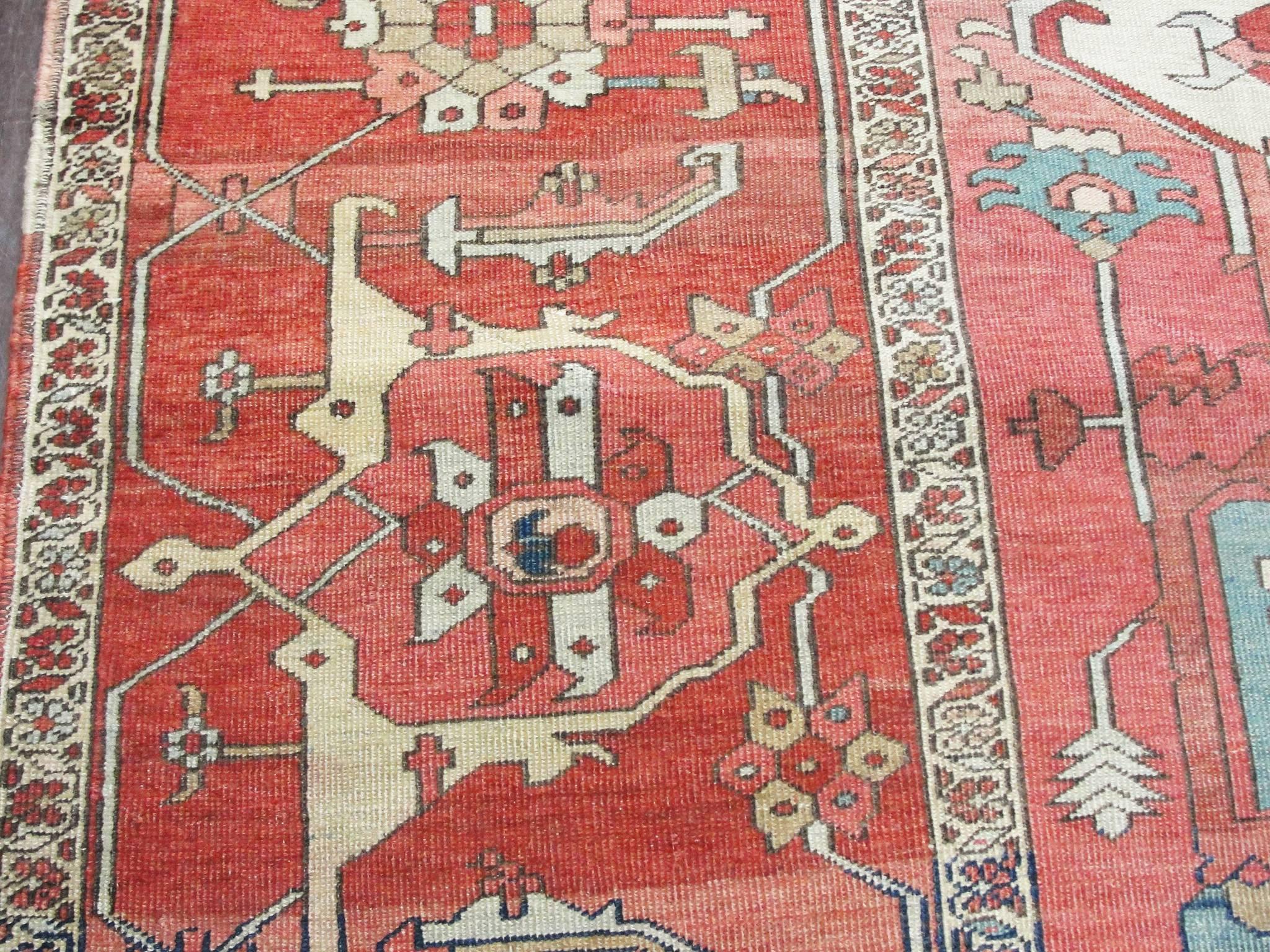 Wool  Antique Persian Ivory Serapi For Sale