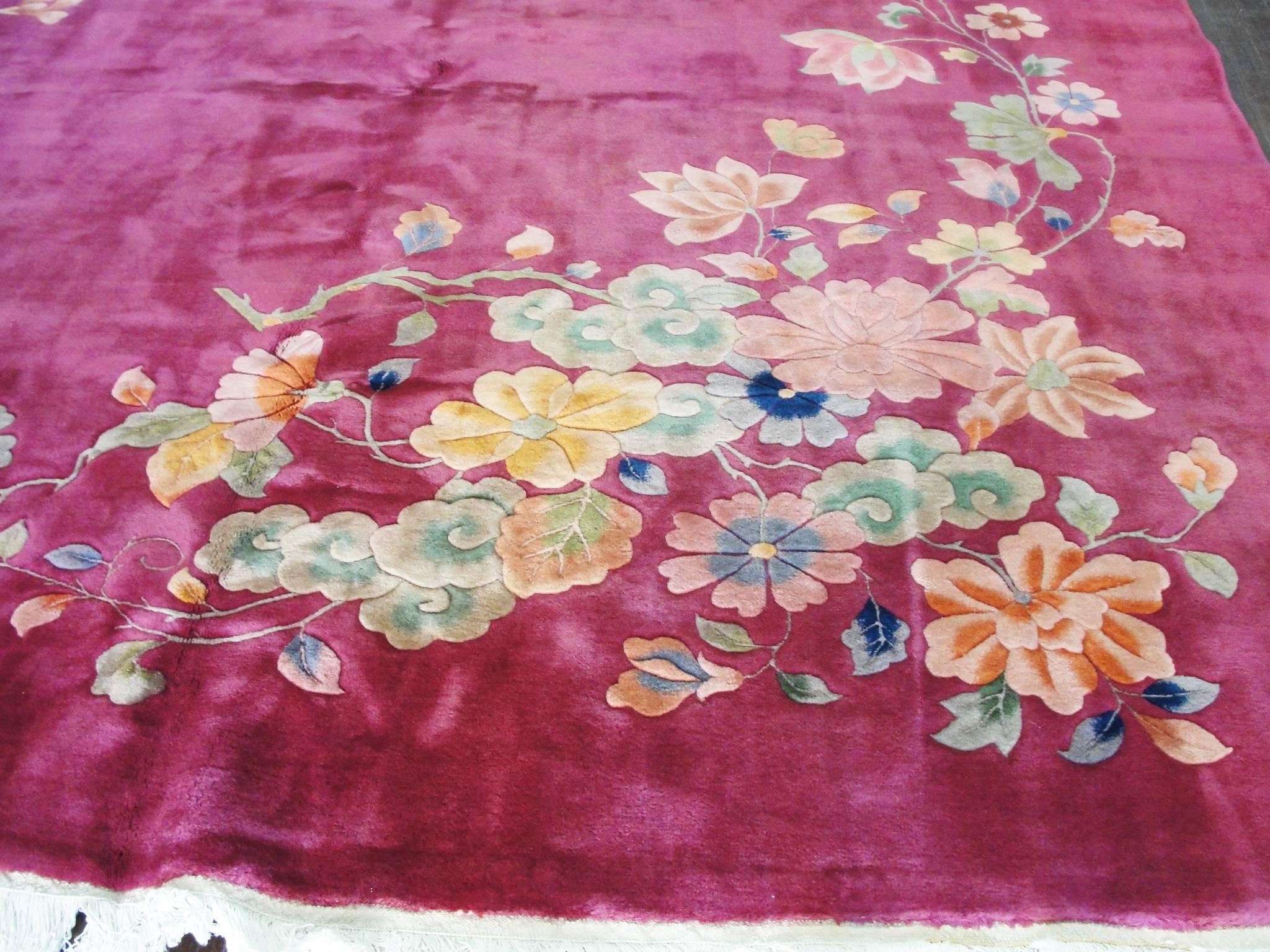 Wool Antique Chinese Art Deco Carpet, 8'6
