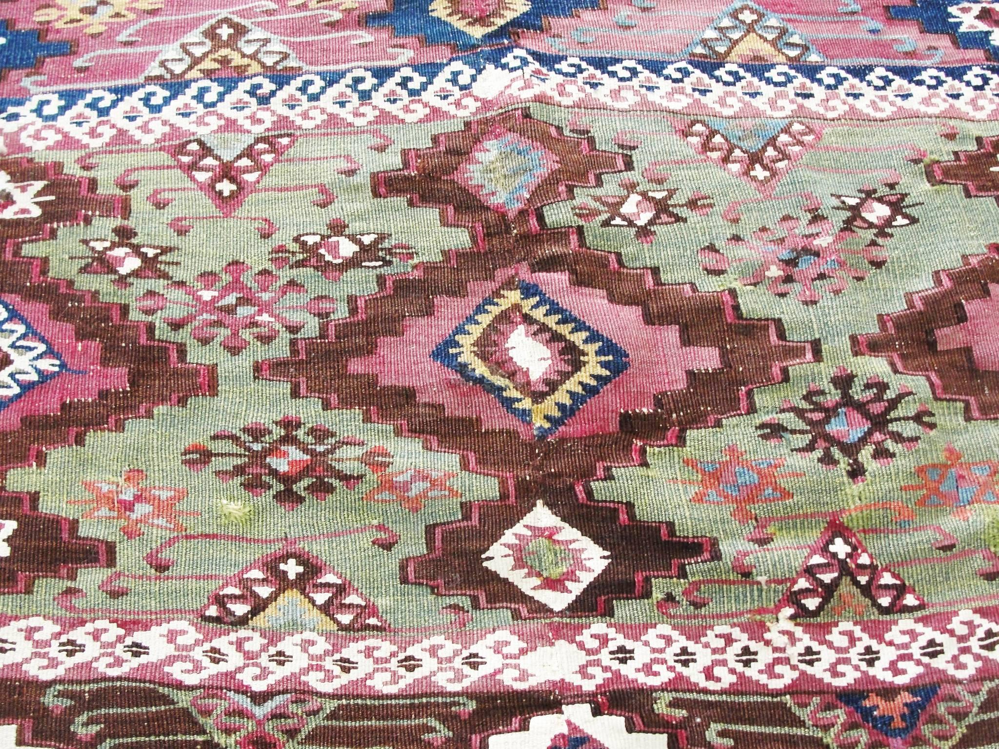 Wool Antique Turkish/Caucasian Kilim, 6'4