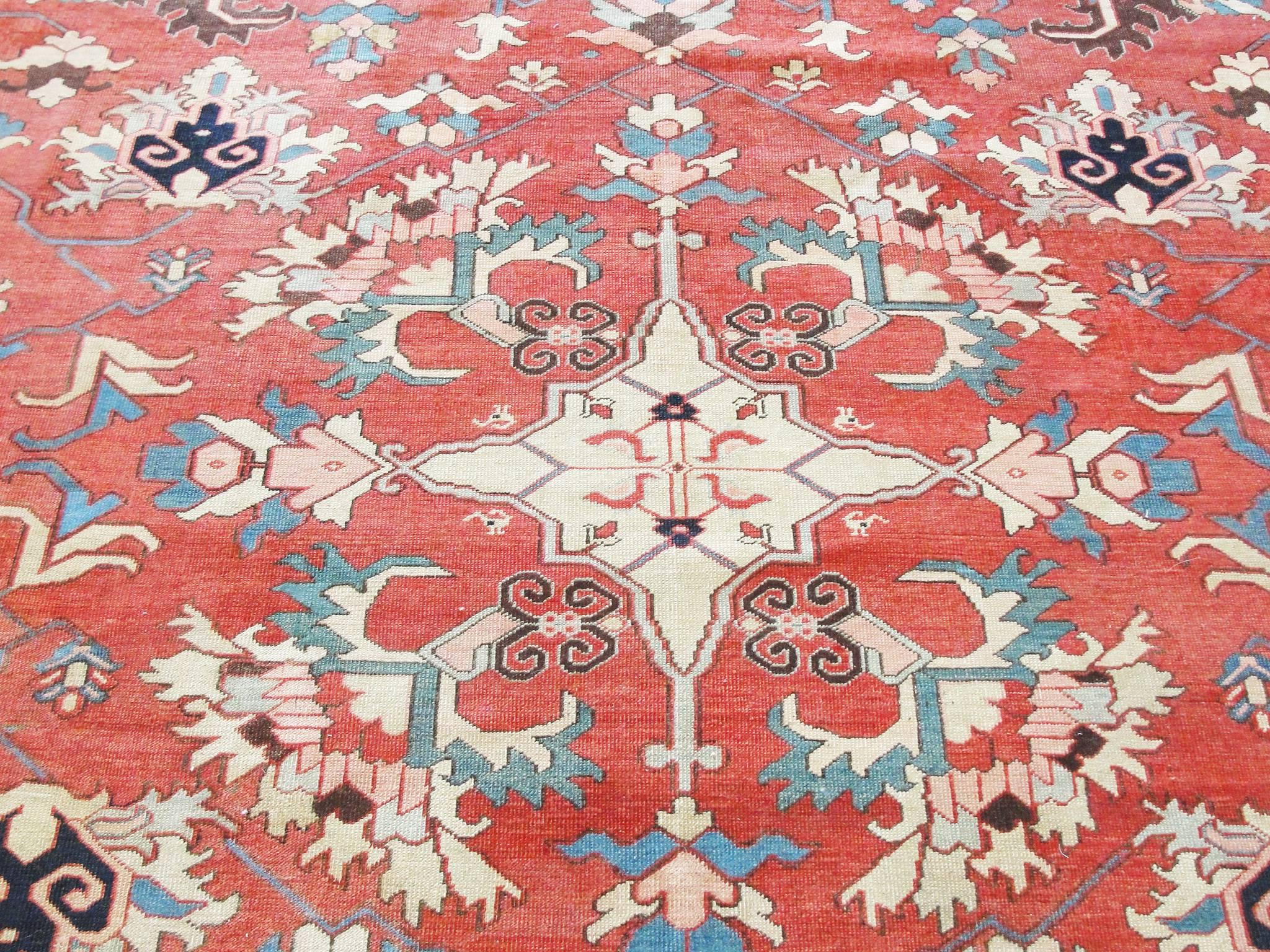 Hand-Knotted Antique Serapi Carpet, 9'2