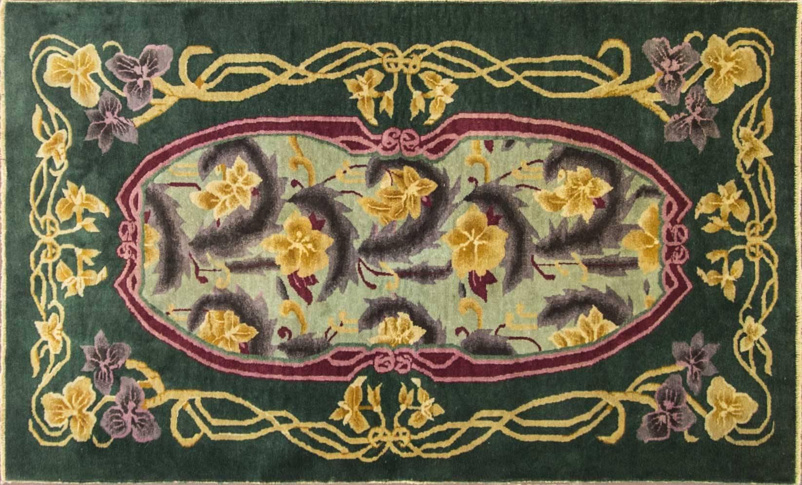 The most beautiful colors in top condition and stunning design.
 
This wonderful Art Deco carpet was made in China, circa 1910s or 1920s. It has purchased from a nice home in Pennsylvania . Walter Nichols was great American rug producer (the Art