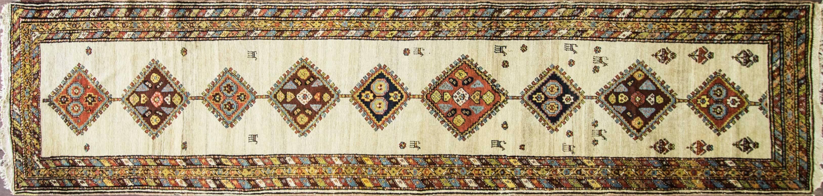 An unusual antique Azerbaijan runner, circa 1920 in perfect condition and a rare color background with high quality lustrous vegetable dyed wool.
This runner made in northwest Persia.