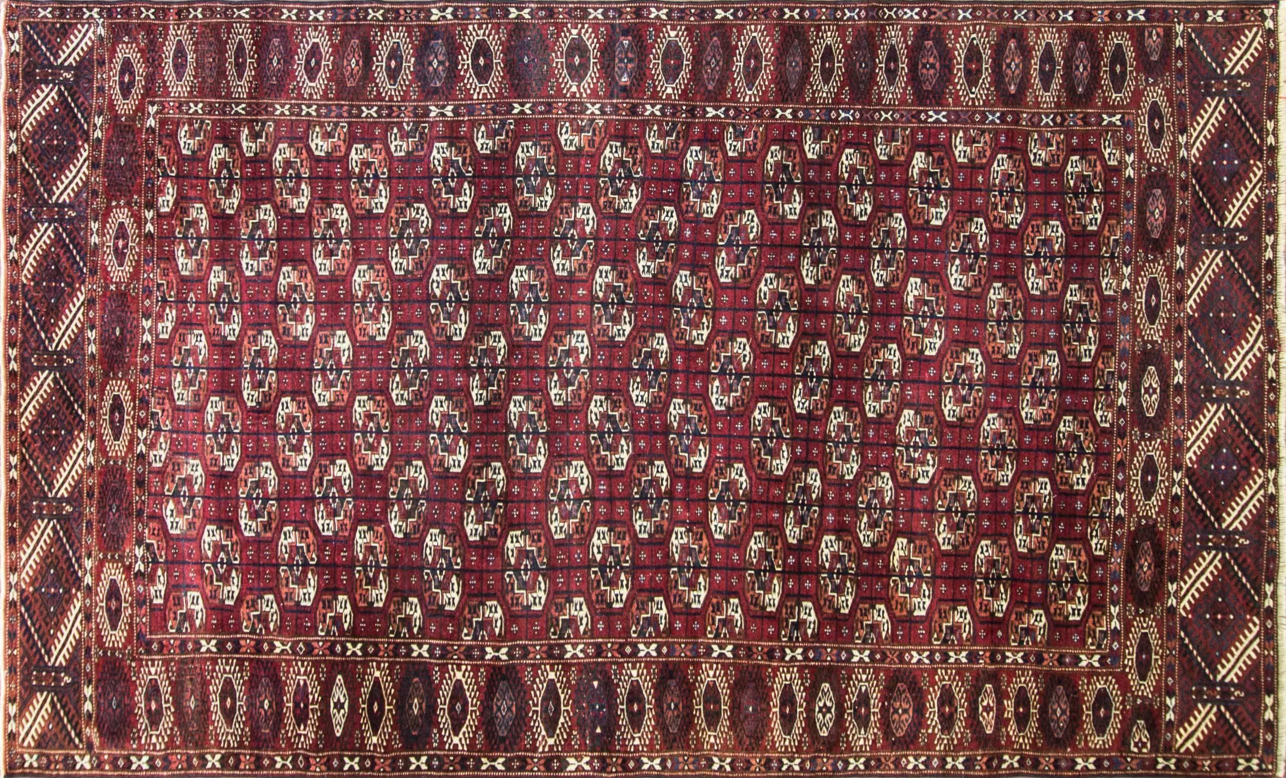 Turkoman carpet, Persia, circa 1950, vegetable dye wool pile on wool foundation.
Made by Turkoman tribe that originated from central Asia. The design of this carpet is Tekke which is the sub Turkoman tribe.
A few centuries back, almost all Turkmen
