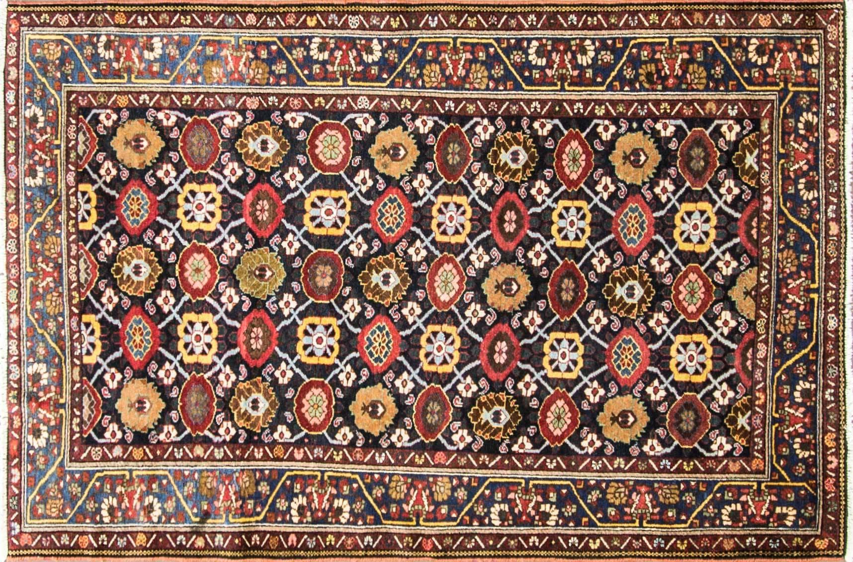 Many Persian Bakhtiari rugs are in fact tribal pieces that rely upon a repertoire of abstract geometric and animal motives. But Bakhtiari weavers are also acclaimed for their ability to produce sophisticated medallion all-over, and garden designs of