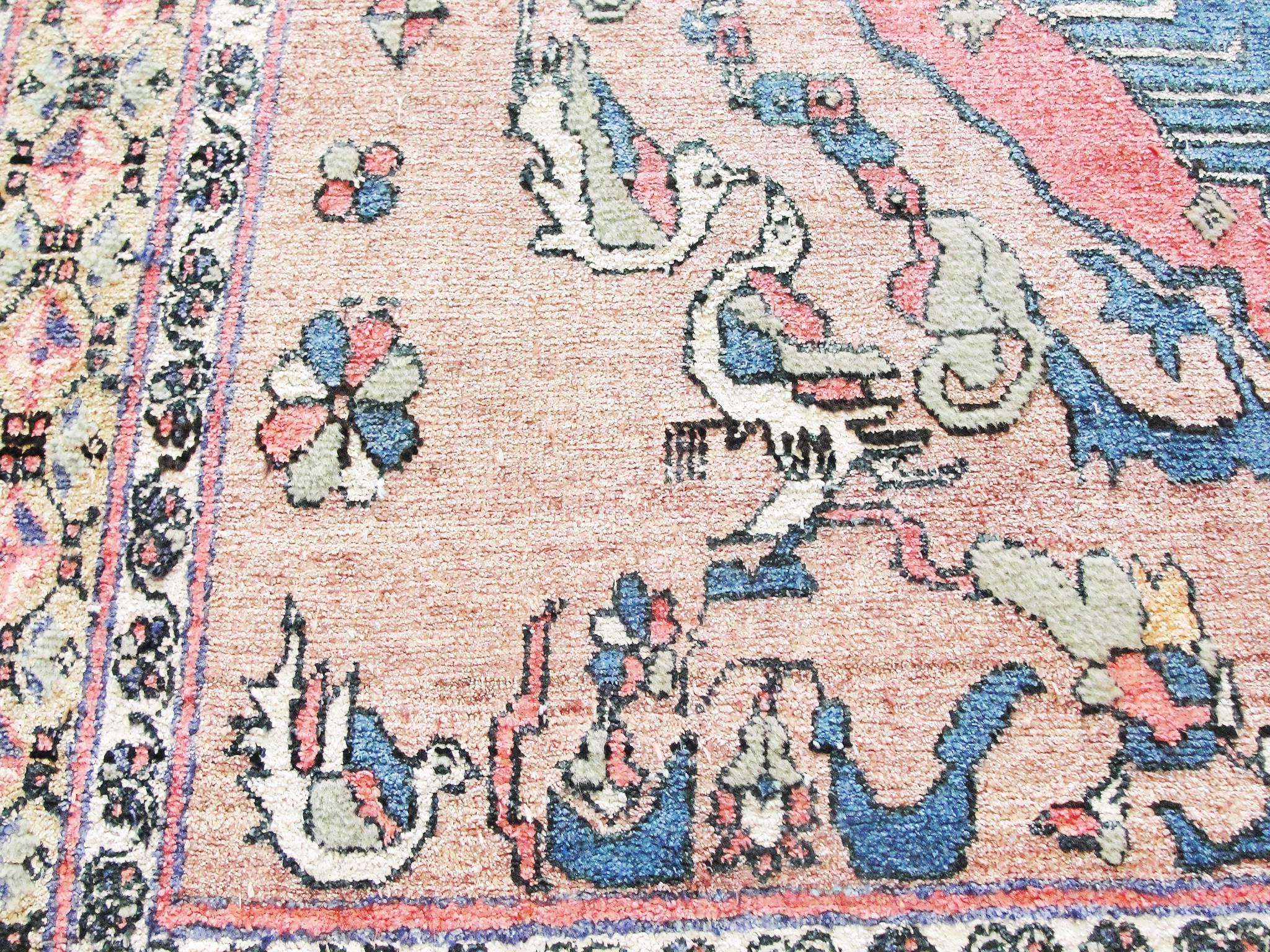 Wool  Rare Antique Silk Rug, Unusual Design