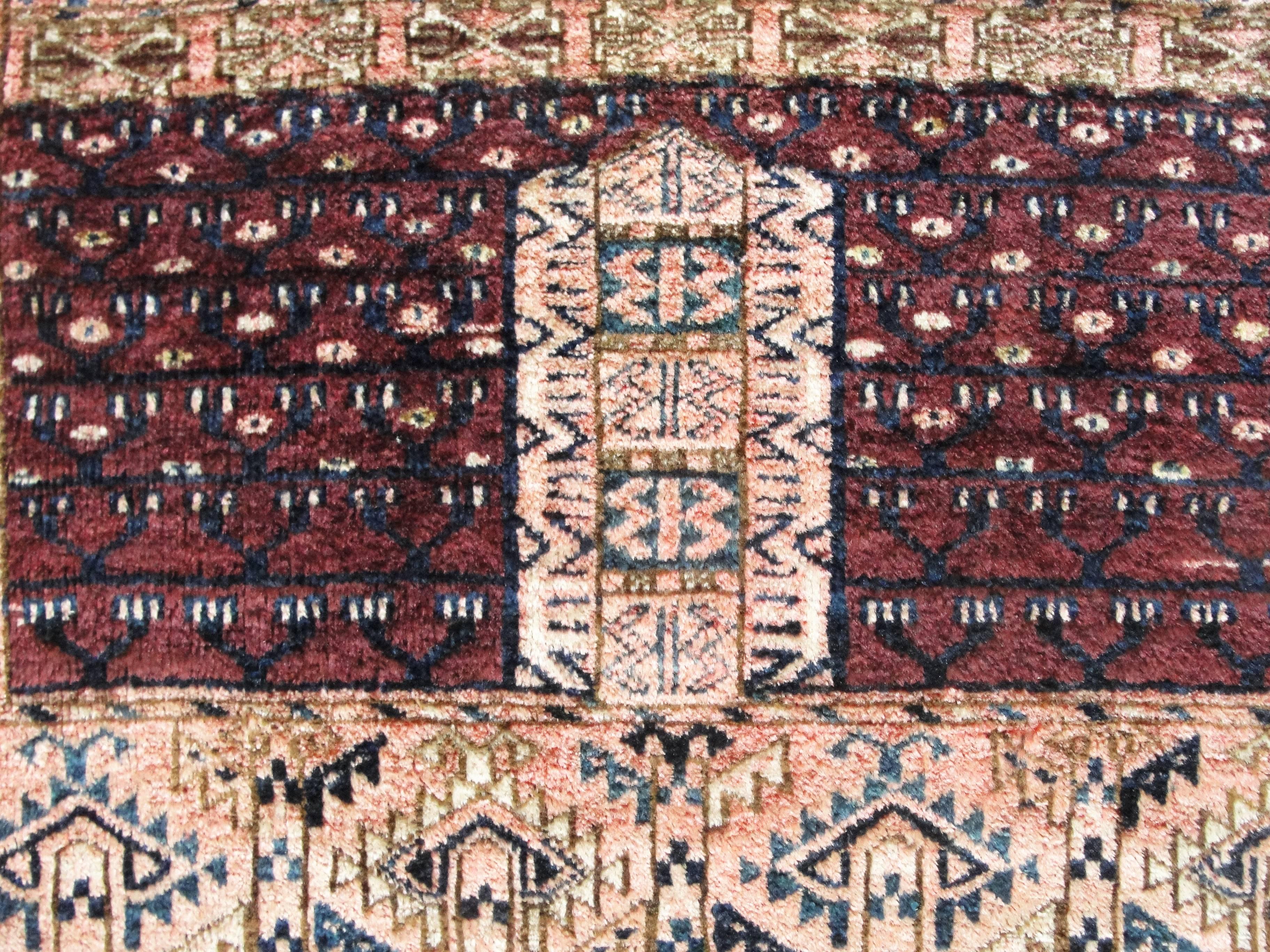 Tribal Antique Turkoman Engsi Hatchli Rug For Sale