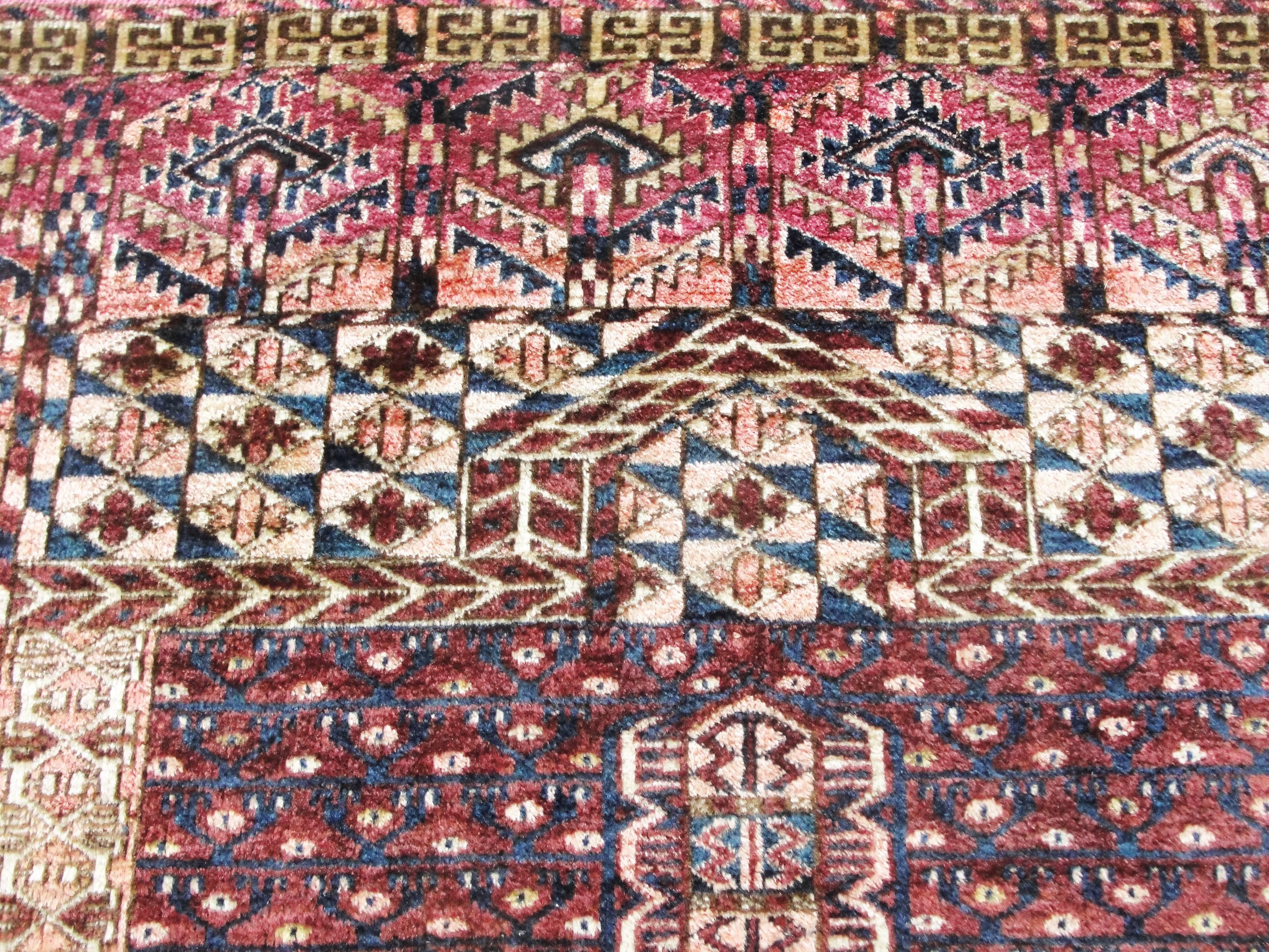 Hand-Knotted Antique Turkoman Engsi Hatchli Rug For Sale