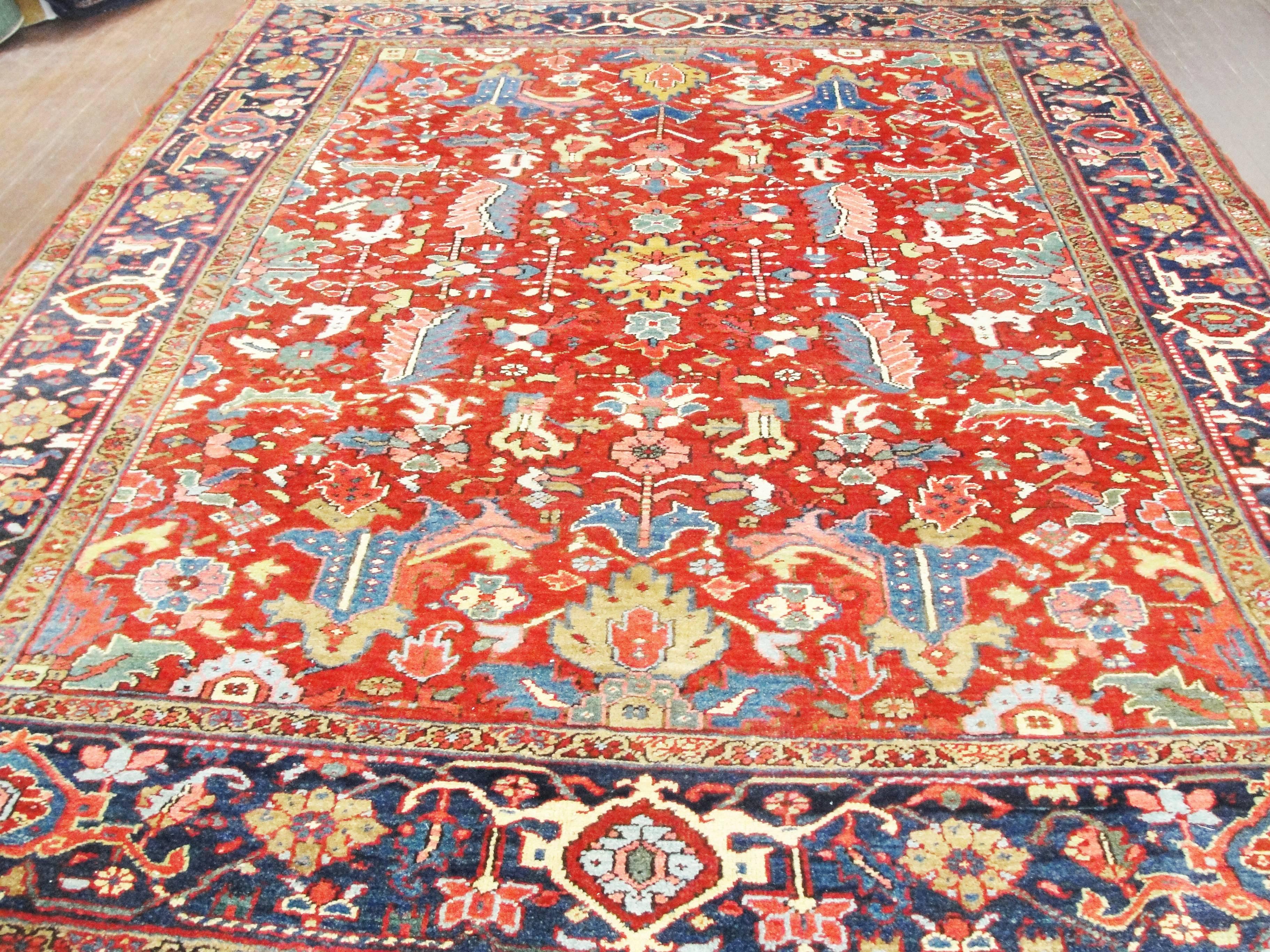 Hand-Knotted Antique Persian Dragon Heriz/Serapi Carpet