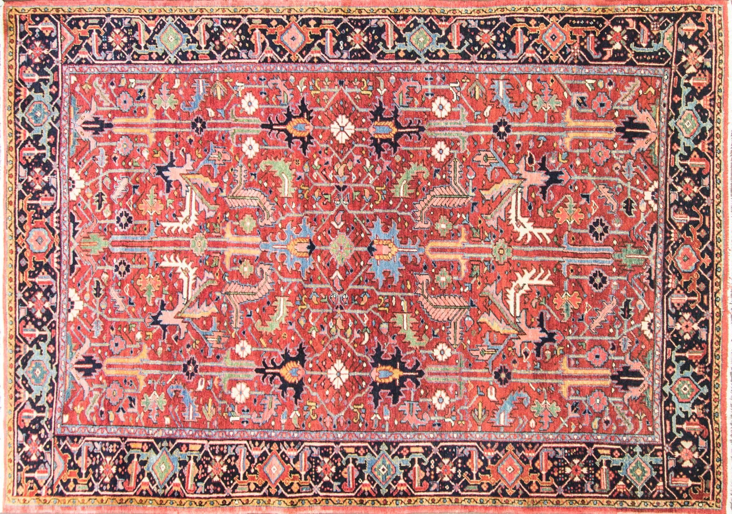 A great painting is measure by beauty of its colors and the same statement goes for this rug. Heriz rugs are Persian rugs from the area of Heriz, East Azerbaijan in Northwest Iran, Northeast of Tabriz. Such rugs are produced in the village of the