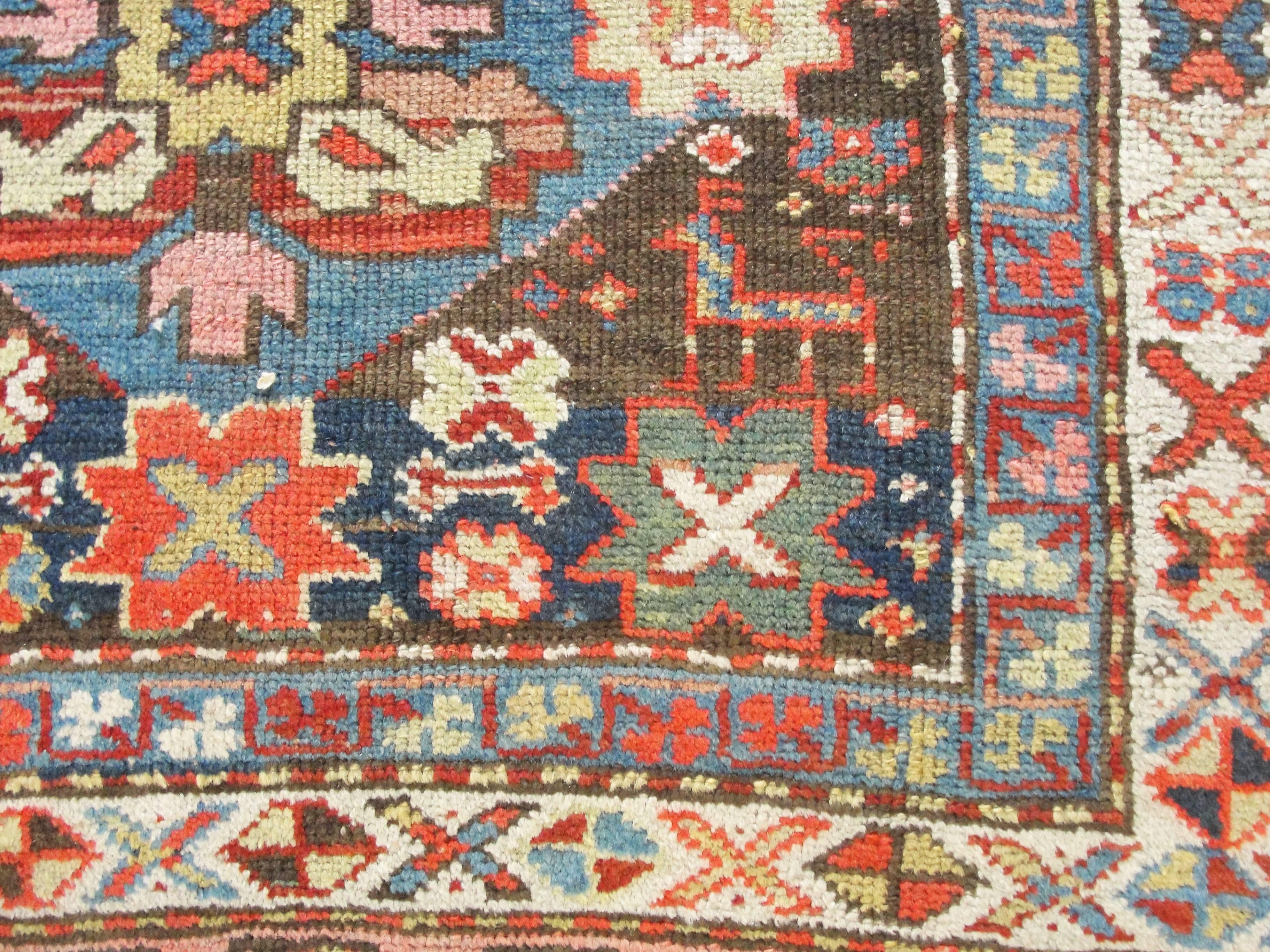 Hand-Knotted Unusual Antique Caucasian Oriental Rug